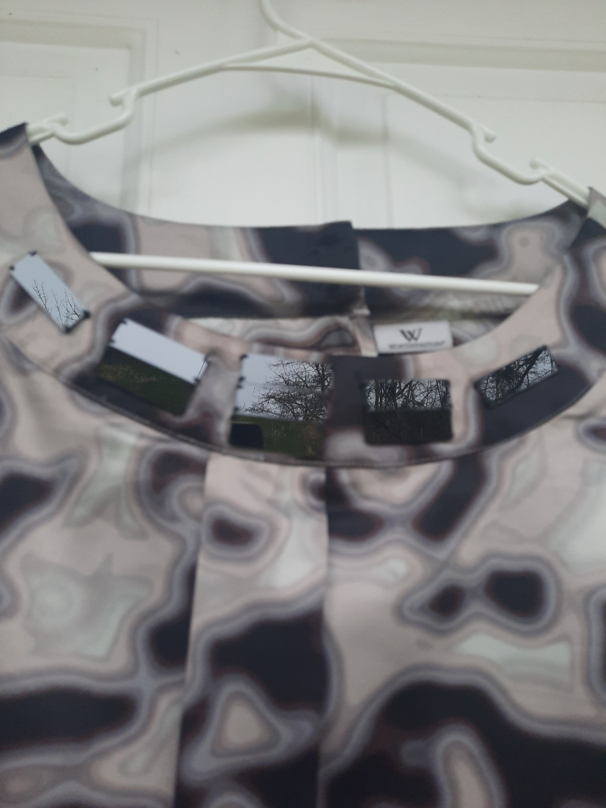 Worthing Womens Top Size XL Gray Disco Abstract Bead Detail Short Sleeve Career