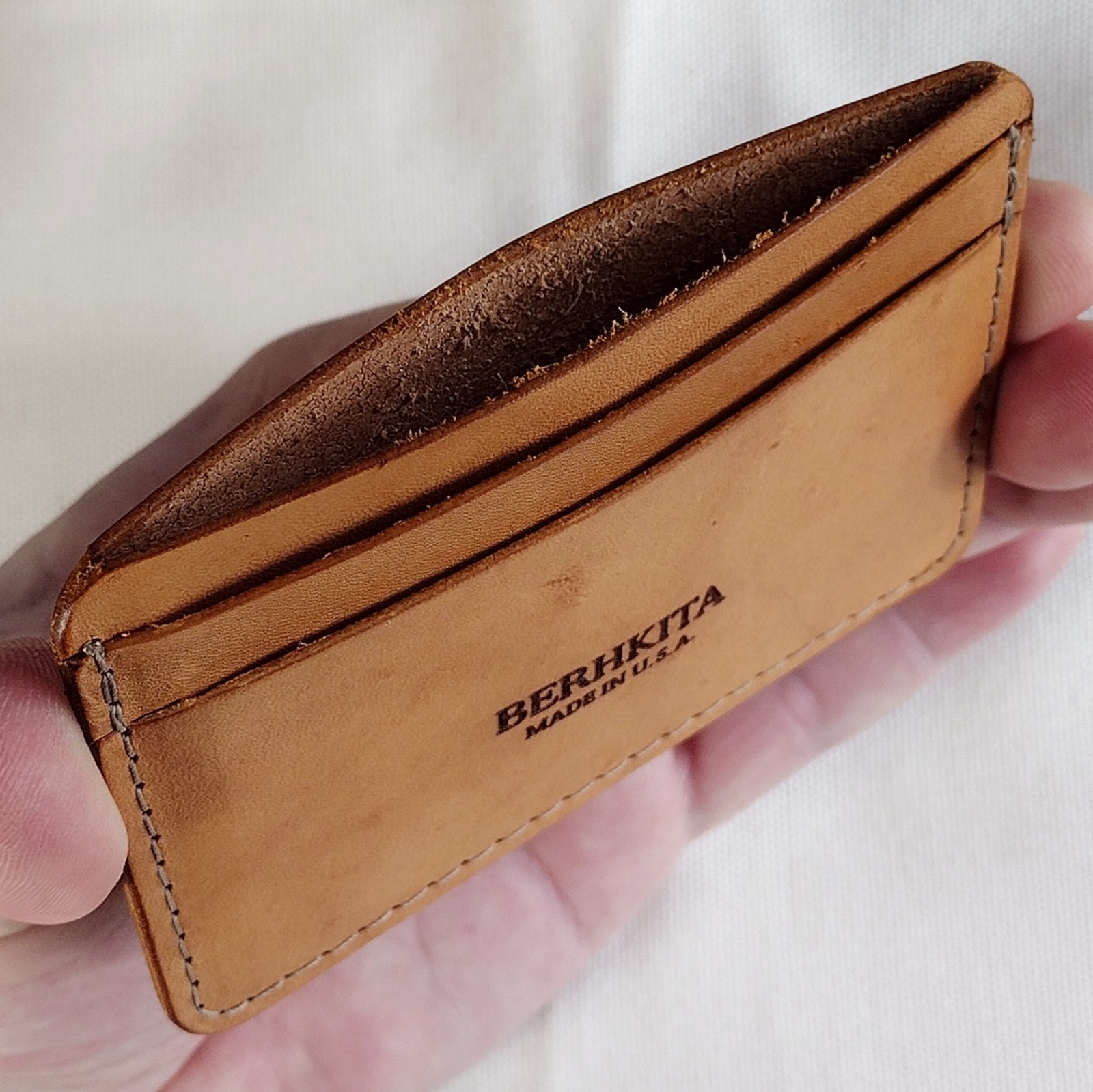 handmade 100% real leather card holder aged natural veg tan