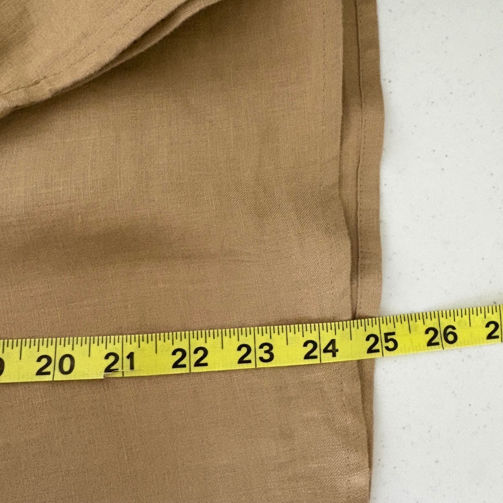 Womens Beige 100% Linen Embroidered V-Neck Empire Waist Top Size 12 Coastal