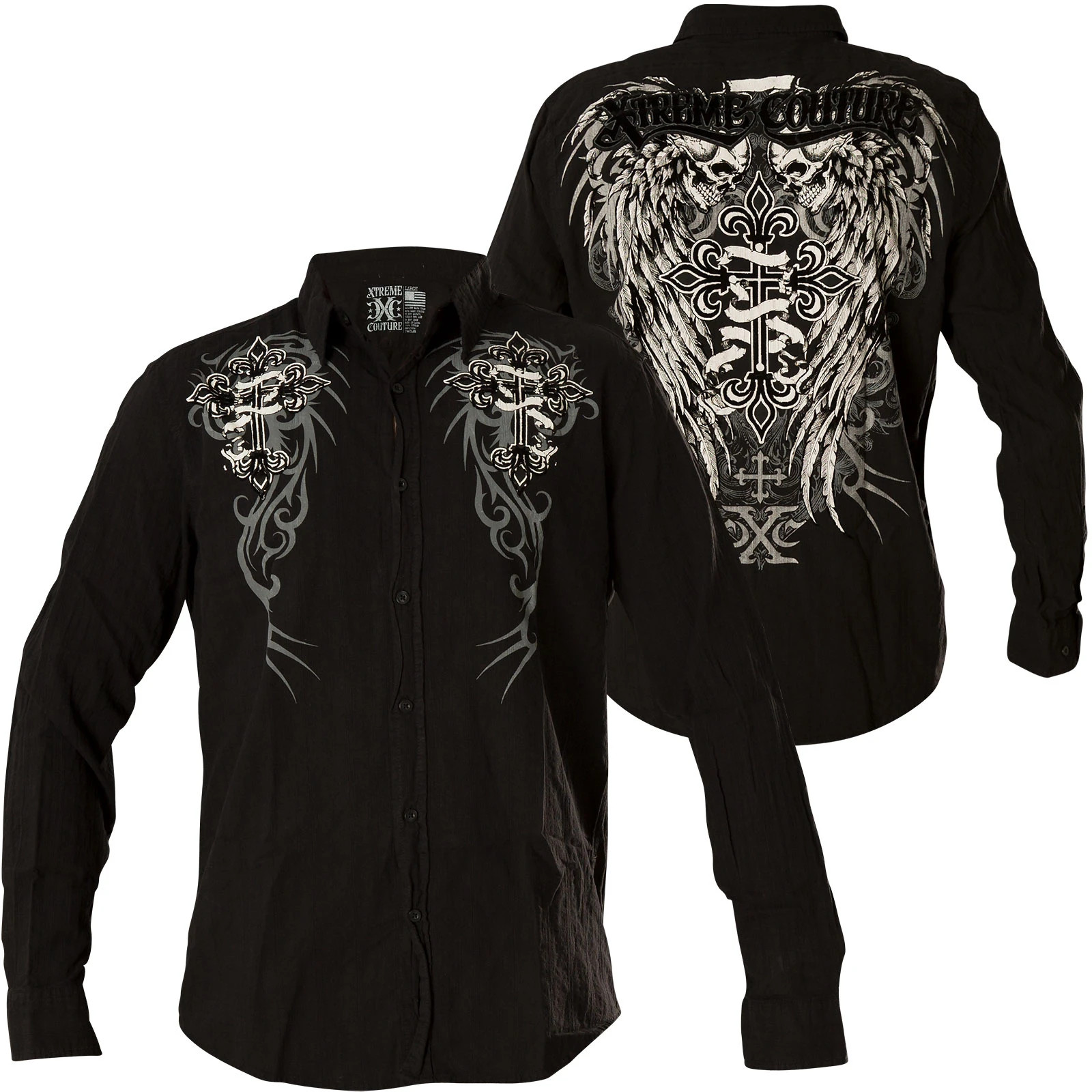 XTREME COUTURE by AFFLICTION Men’s BUTTON DOWN Shirt KINGS FALL Skulls $78