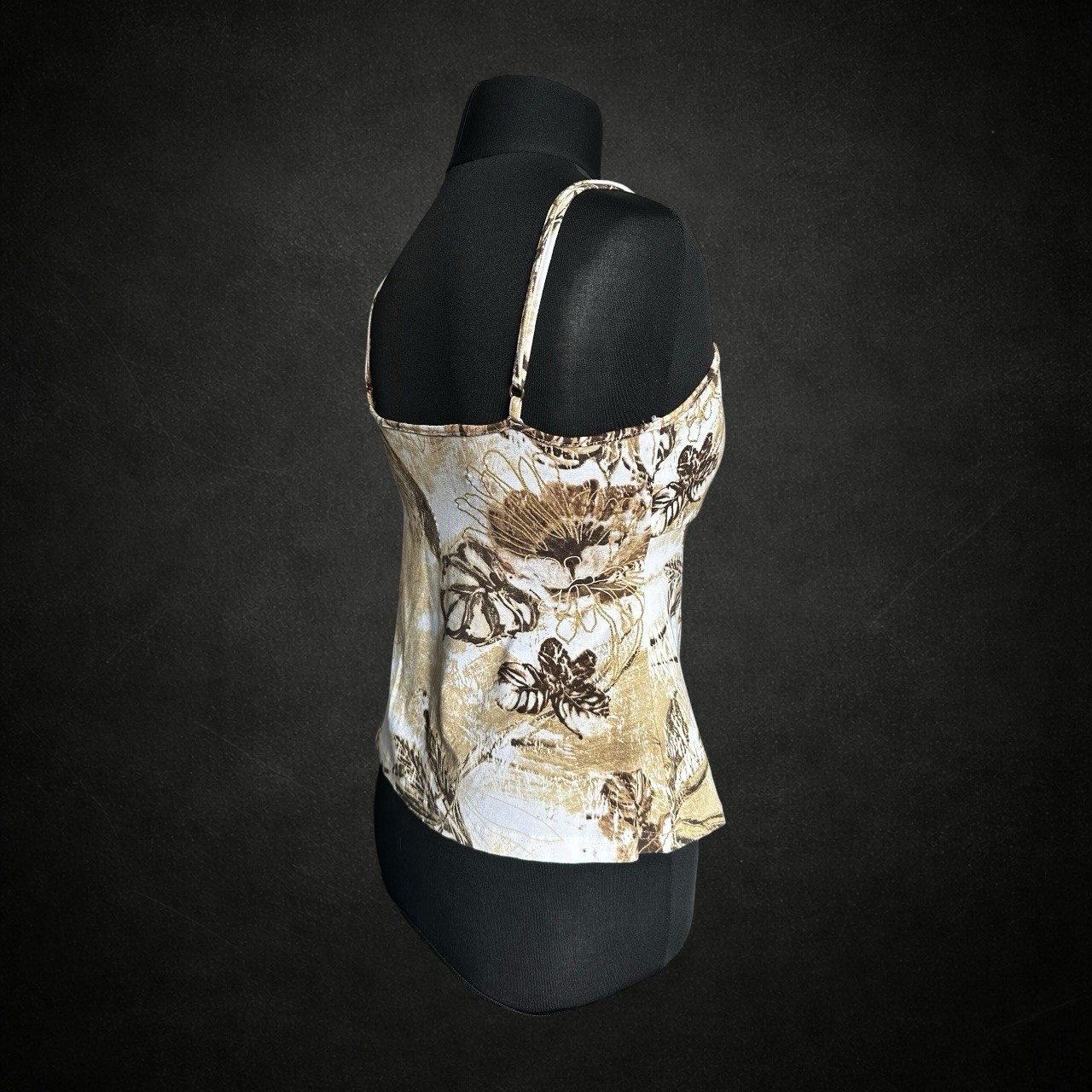 Apanage Womens Cami Top Large White Mustard Brown Leaf Lace Adjustable Y2K