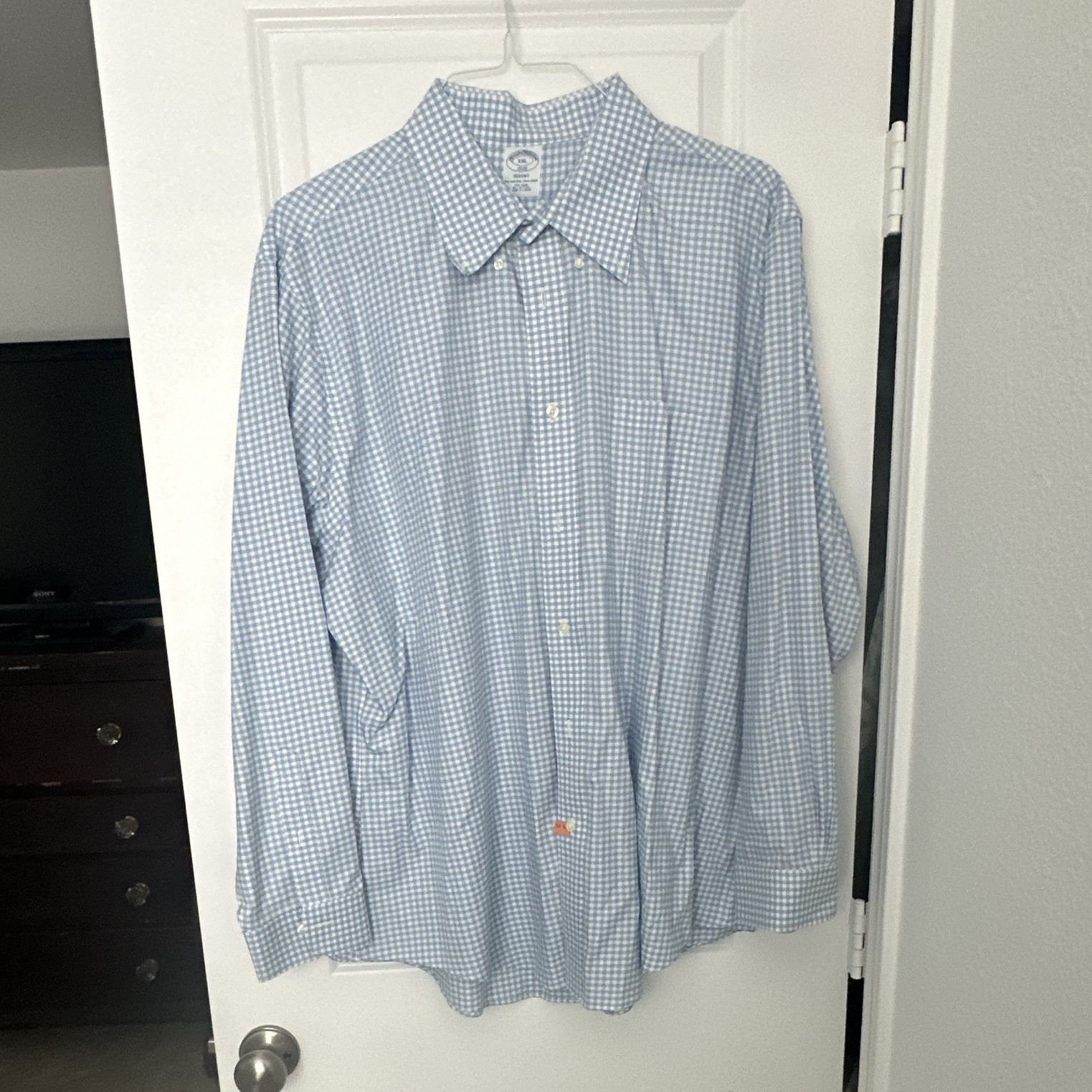 Brooks Brothers 1818 Regent Fit Non-Iron Shirt XXL Blue/White Check Button-Up