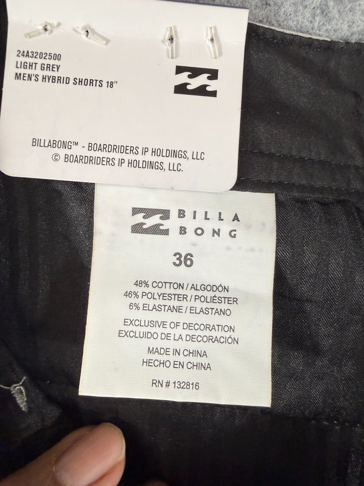 Billabong Hybrid Shorts Mens 36 Light Gray Flat Front Performance Stretch NWT
