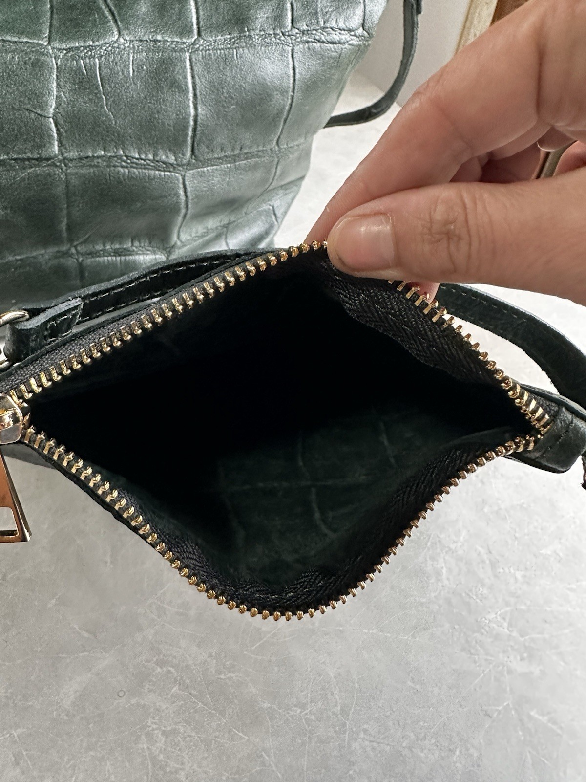 Anna Virgili Italy Green Crocodile Embossed Leather Handbag Shoulder Bag Set