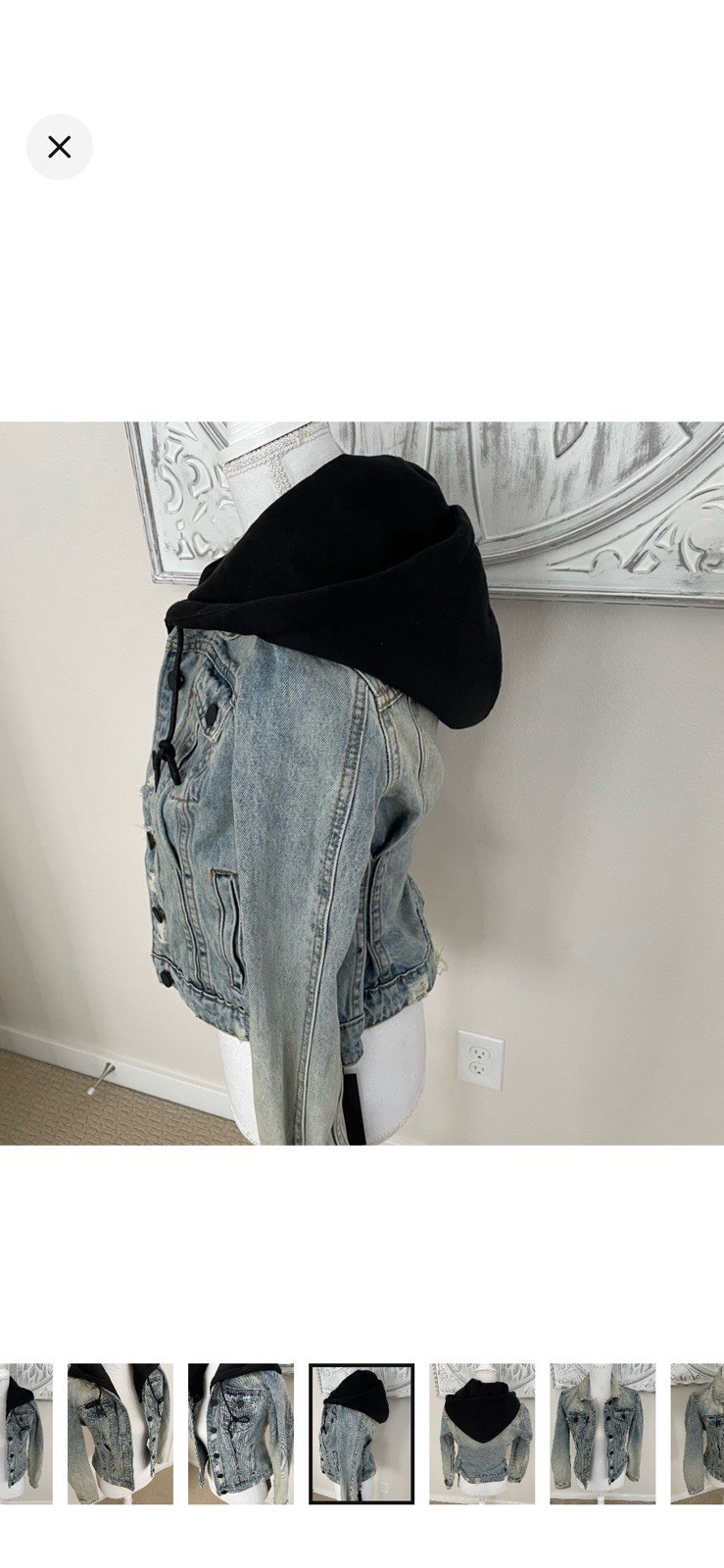 BLANKNYC Hooded Distressed Jacket Women’s Blue/Black Button Slim w/ Pockets, XS