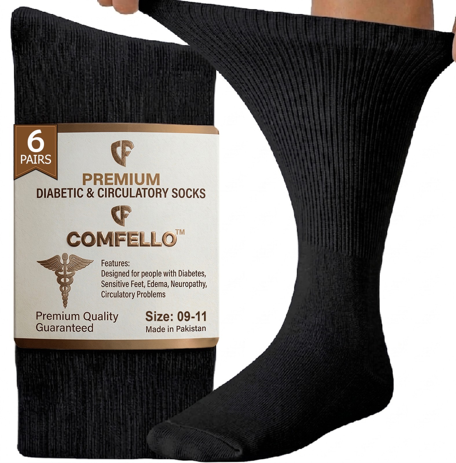 3 6 9 Pairs Diabetic Socks Crew Mens Womens Non-Binding Cotton 9-11 10-13 13-15