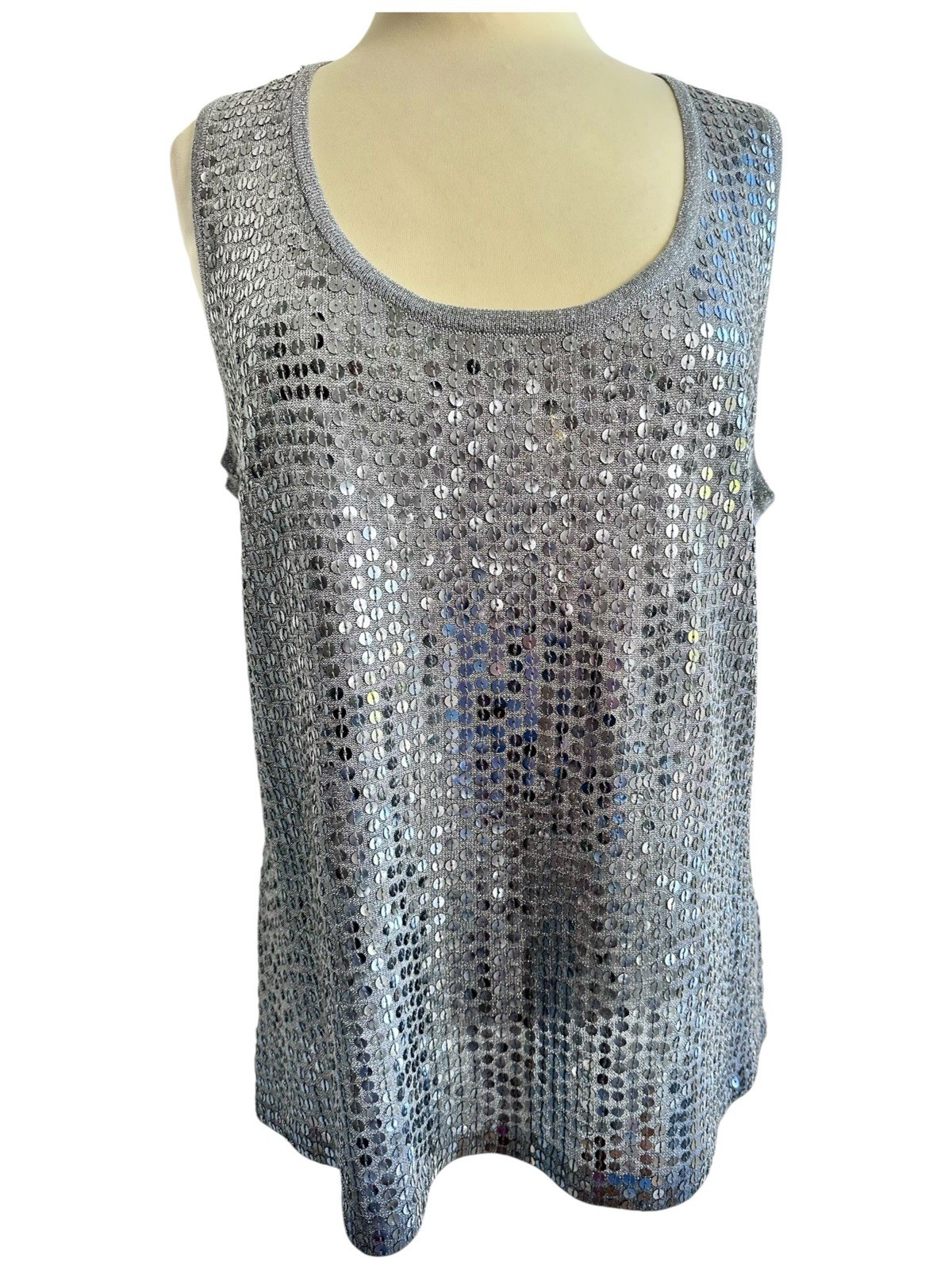 Caren Pfleger Tank Top Grey Size XL Sequin Classy Top Summer Fashion Top