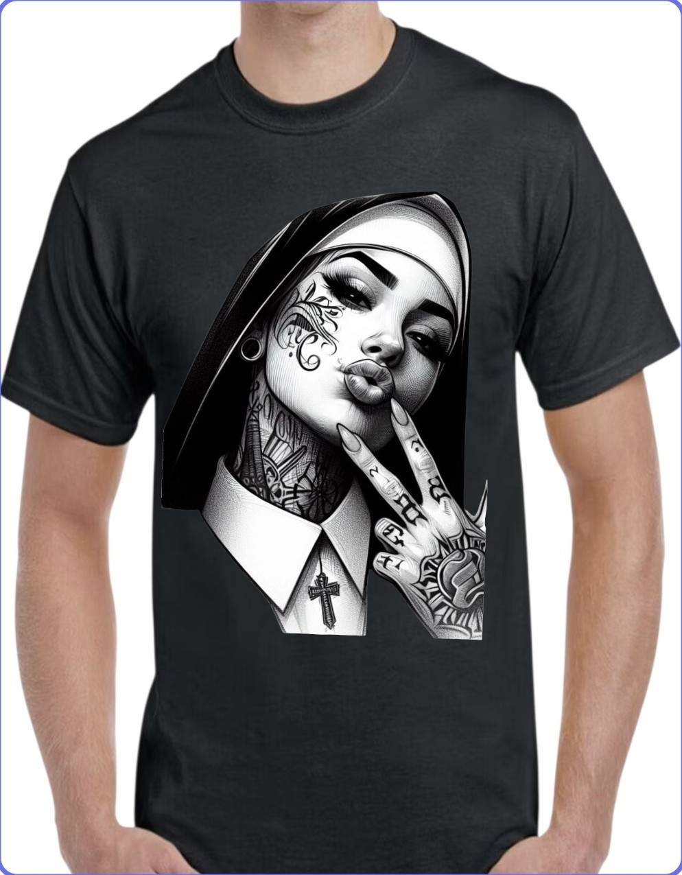 Tattoo Graphic Black Men’s T-Shirt Small To 3X-Large Style #5