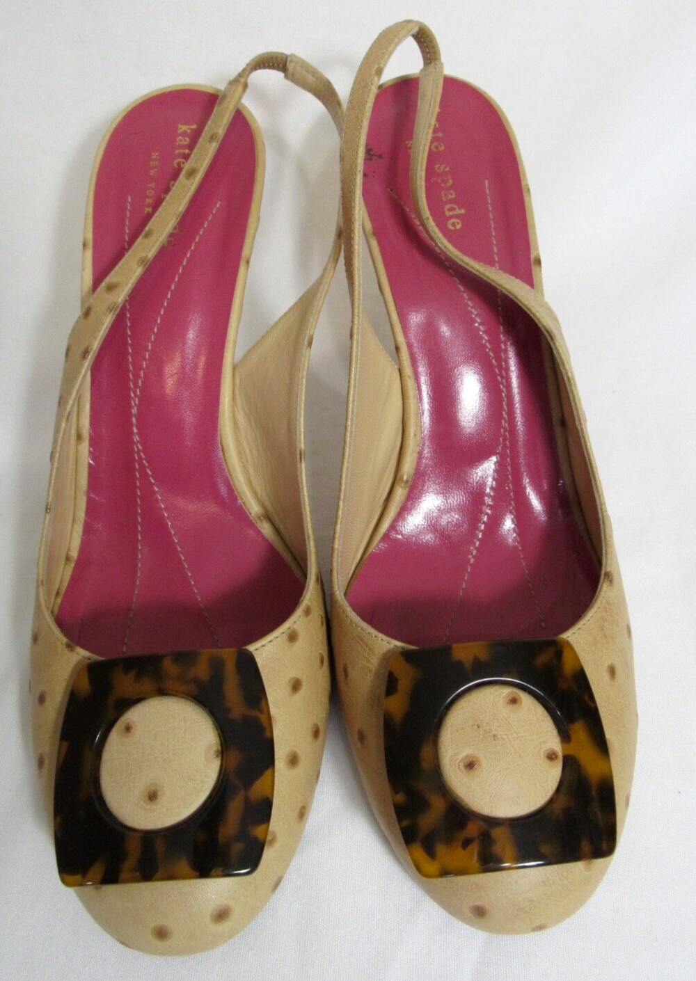 Kate Spade Brown Ostrich Slingback Heels Size 8.5 B EUC