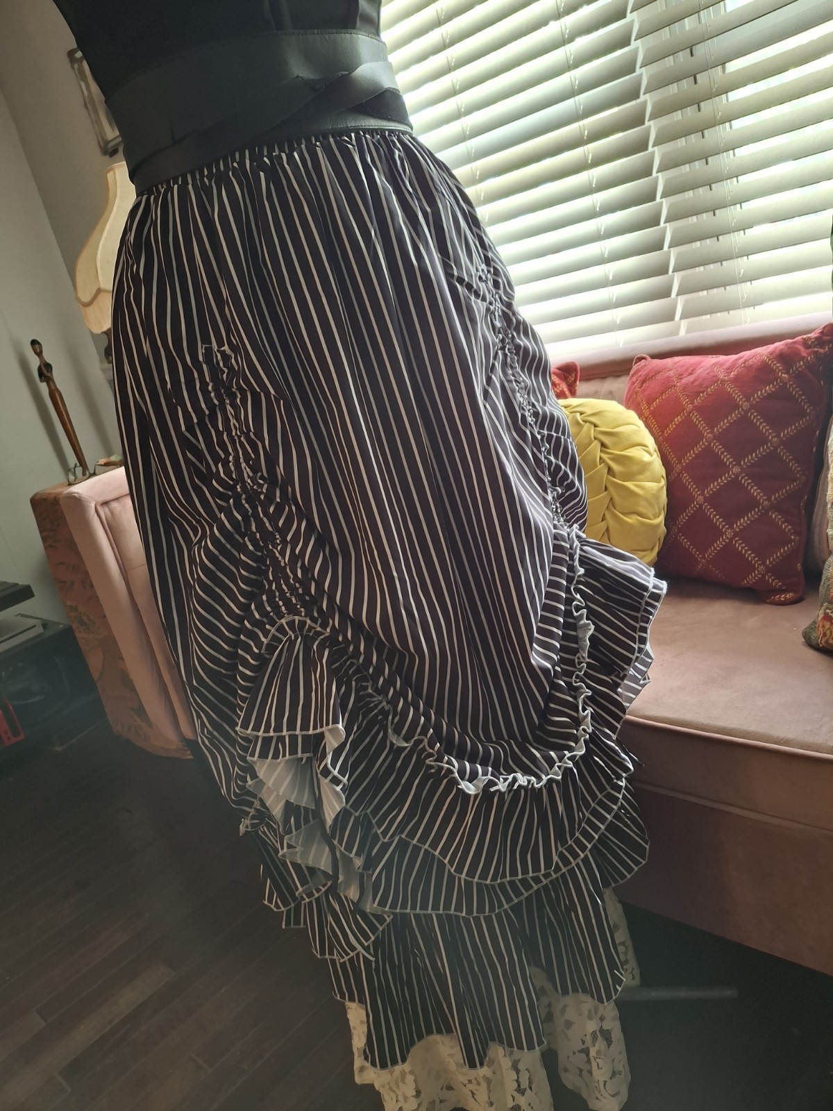 Belle Poque Steampunk Victorian Black White Stripe Skirt NWT Small