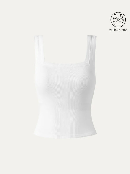 OGL Slinky Square Open-Back Bra Tank Top – White