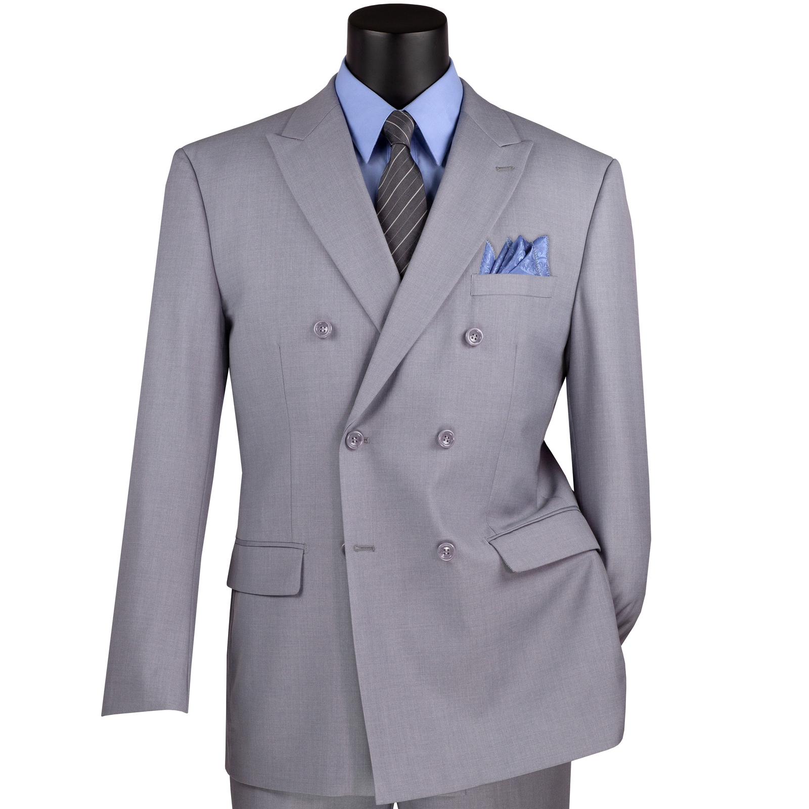 VINCI Men’s Light Gray Double-Breasted Suit w/ Adjustable Waist, Reg-Fit – NEW