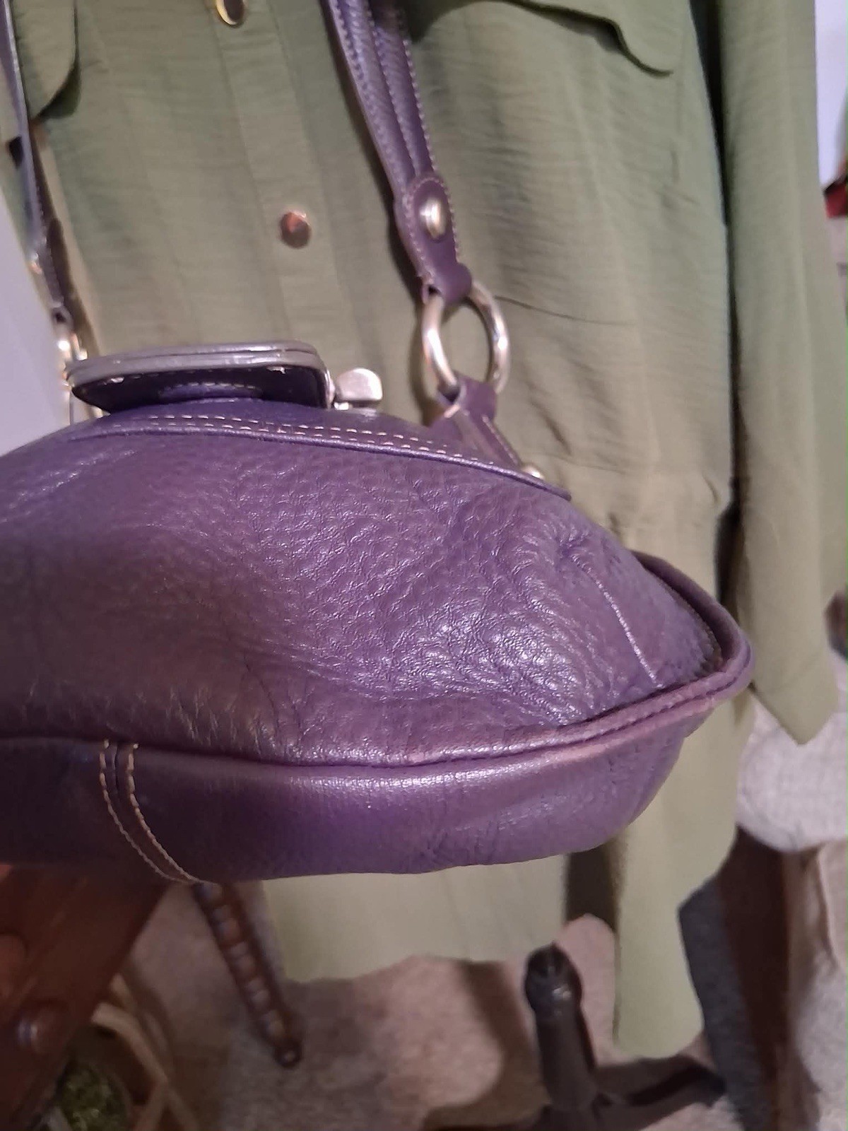B. Makowsky Purple Soft Pebbled Leather Crossbody Animal Lining w Charm Silver