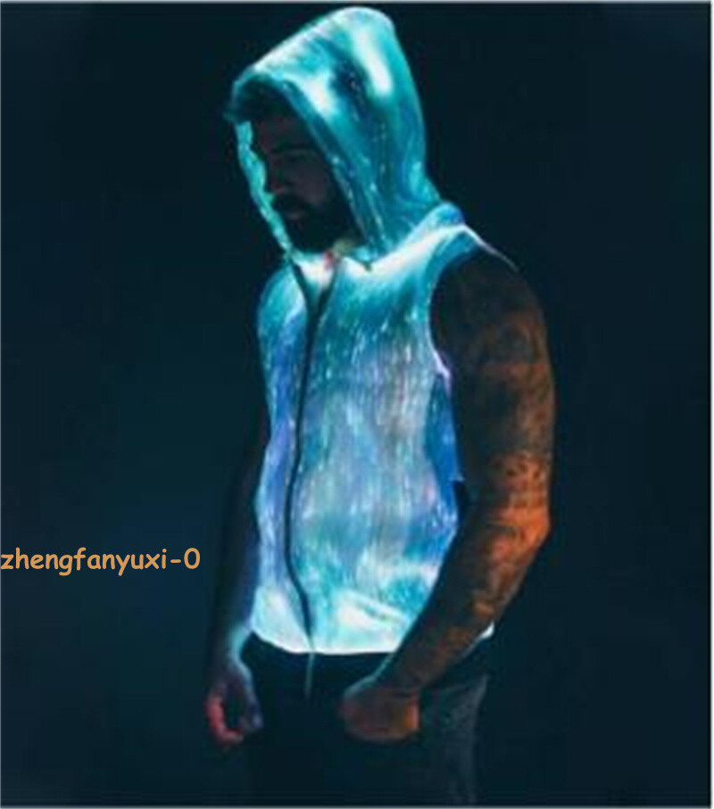 Men Luminous Optic Fiber Vest Party LED Hoodies Show RGB Lights Costume Clothing