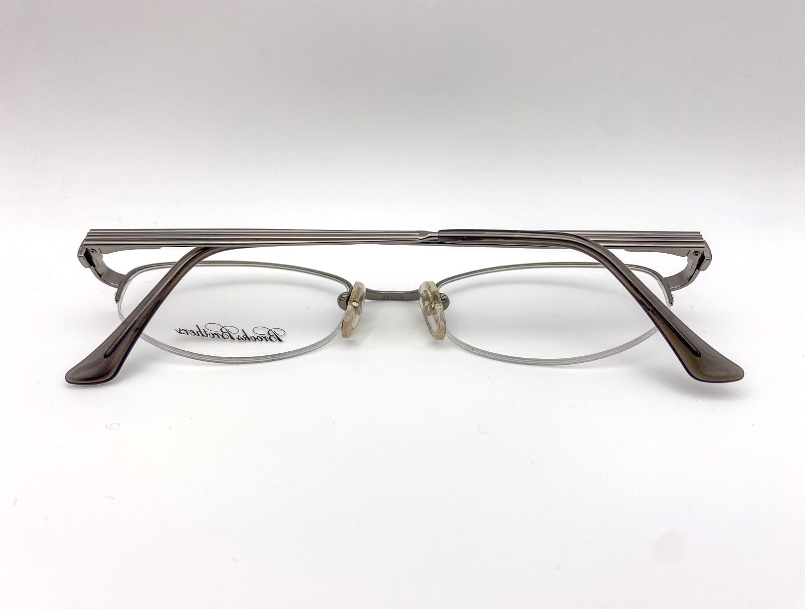 1990s Vintage Brooks Brothers | Silver Metal Semi-Rim Oval Frames