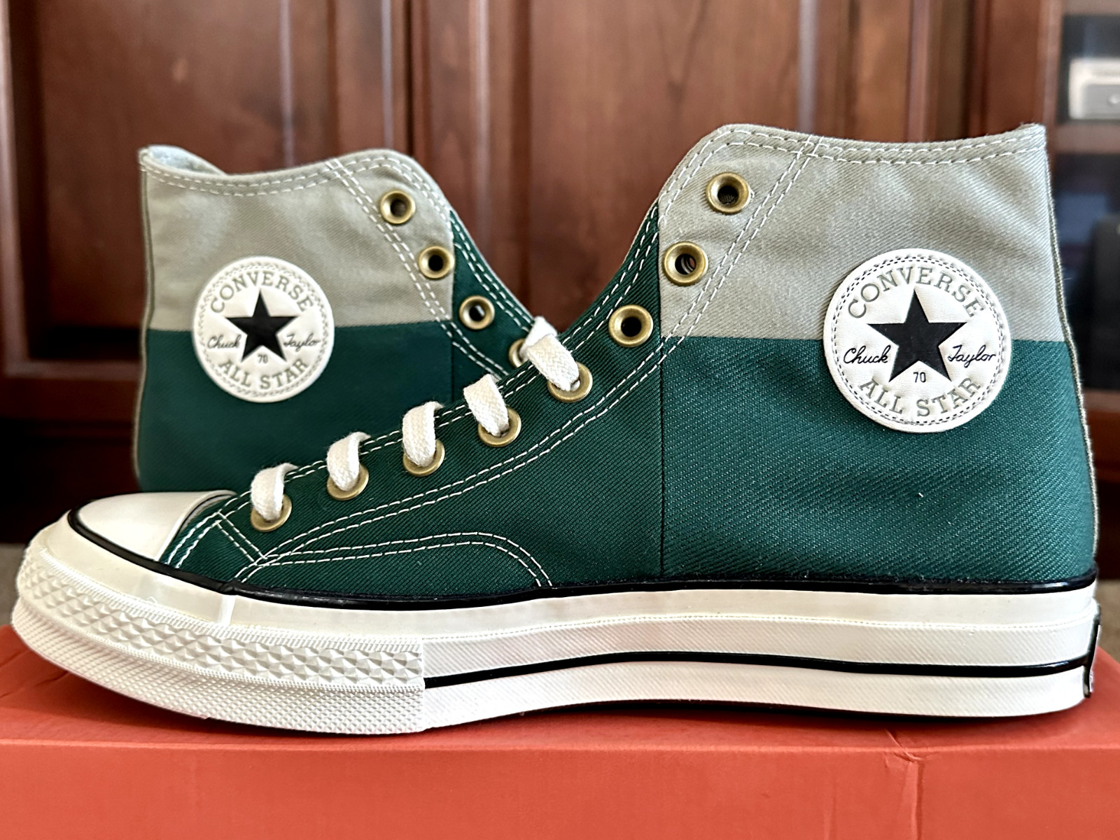 Size 8.5, 9 – Converse Chuck 70 Crafted Patchwork Sneaker Green Olive Canvas New