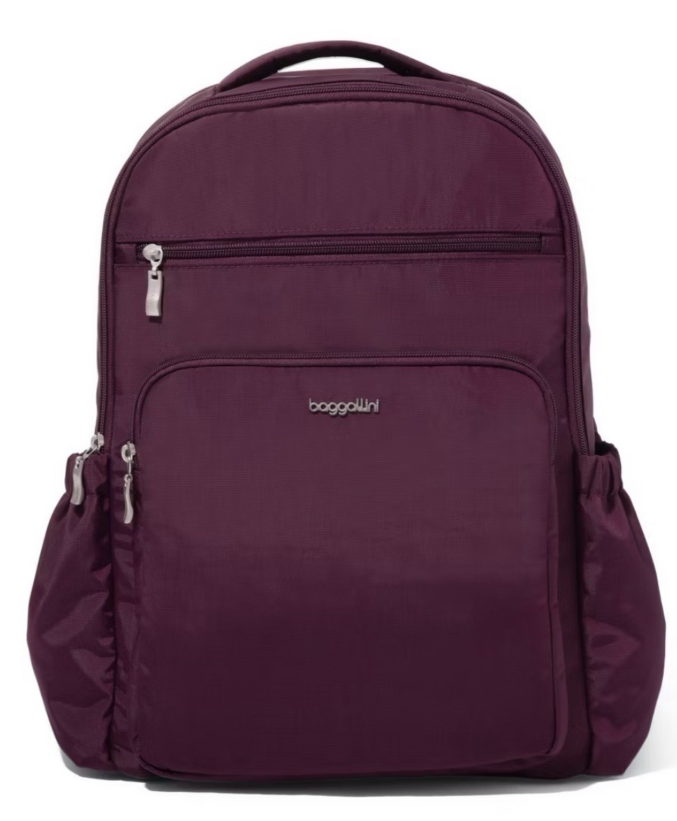 NEW Baggallini Everyday Laptop Backpack 16×14 Water-Repellent Mulberry Color