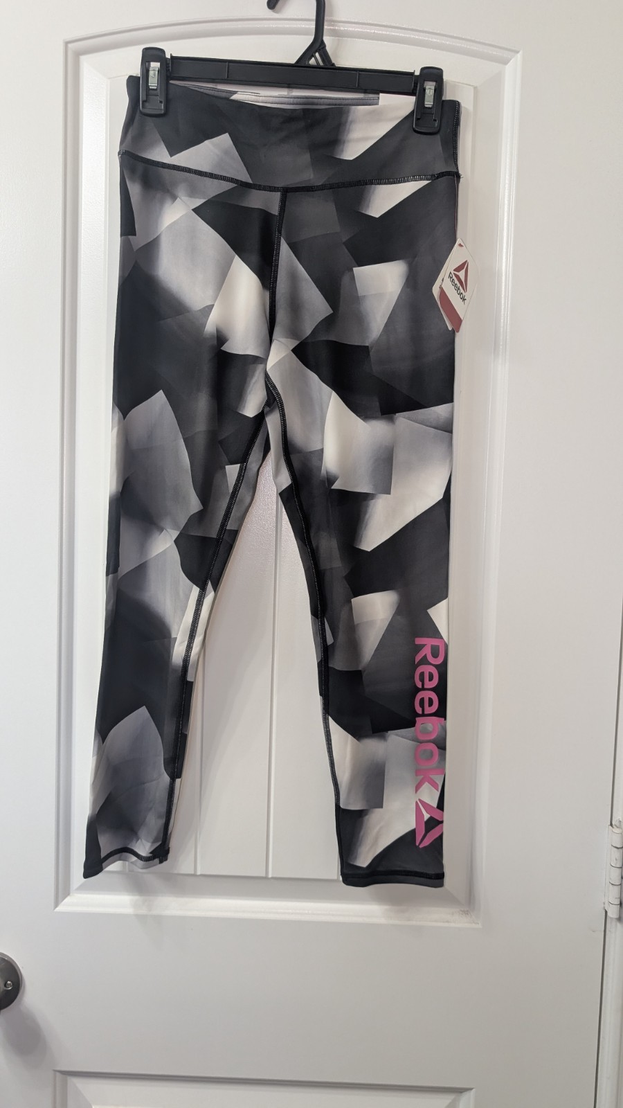 Reebok Girls Geometric Ankle Leggings, Black/Gray/Pink, XL (14/16) Stretch