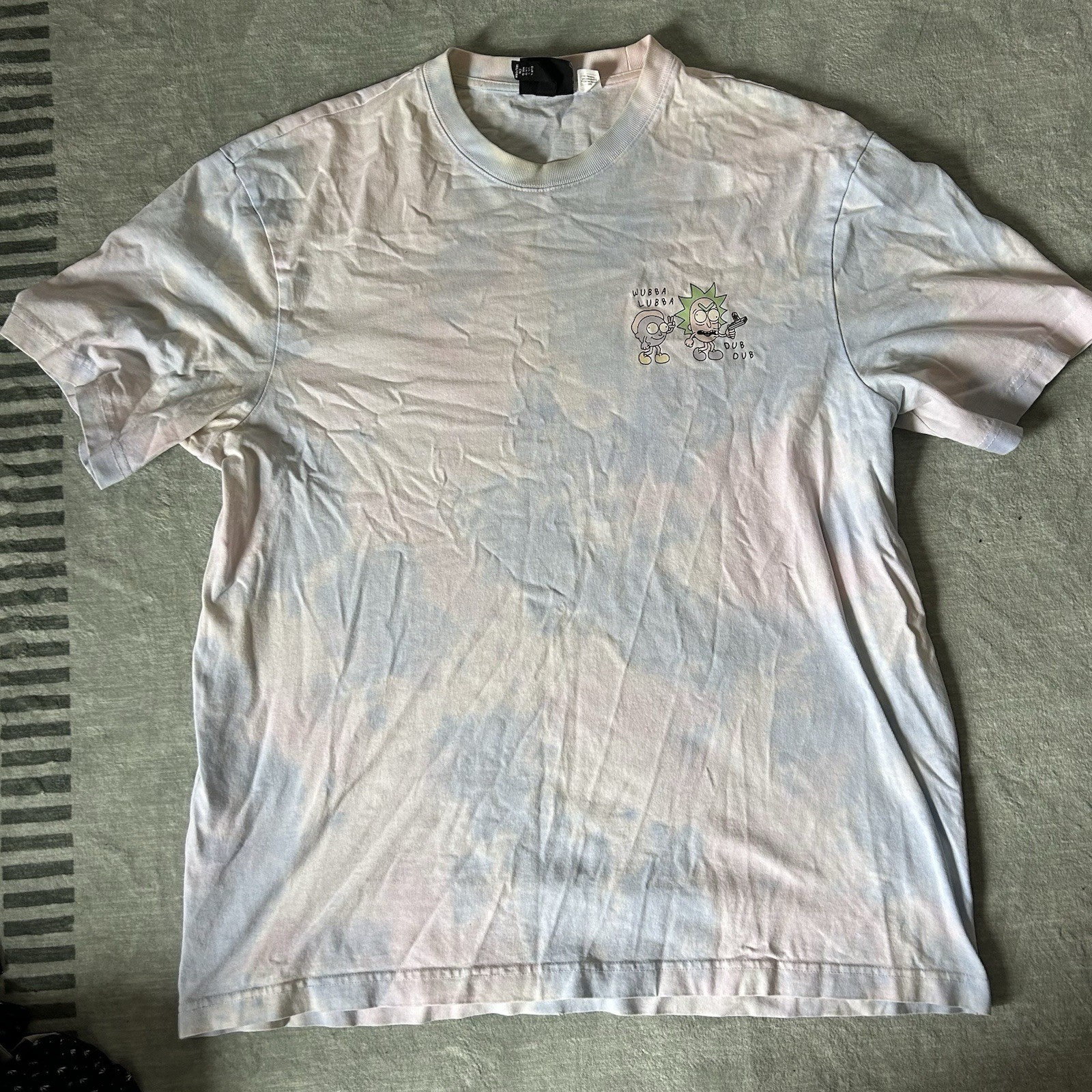 Rick and Morty tie-dye H&M Crew neck t-shirt with cartoon characters and text