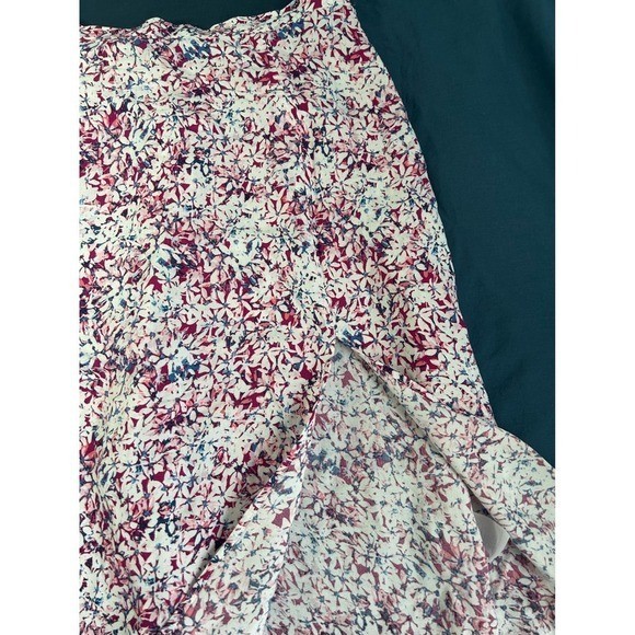 Banana Republic Floral Midi Skirt Pink Blue White Elastic Waist Slit Large NWT