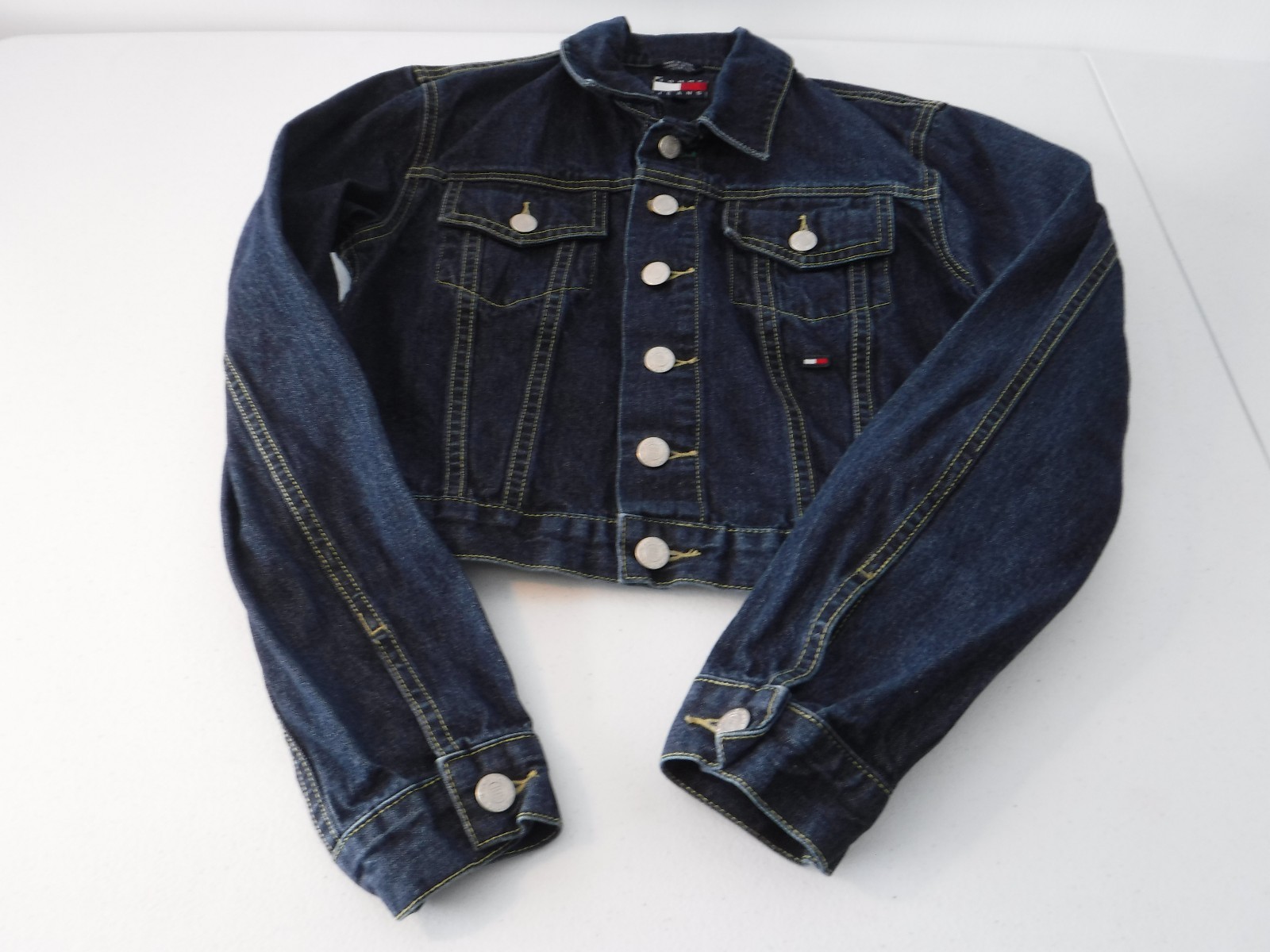 VINTAGE~TOMMY HILFIGER~Jean Jacket~Custom~PEACE HAND SIGN~Girls M~Hippie Art!