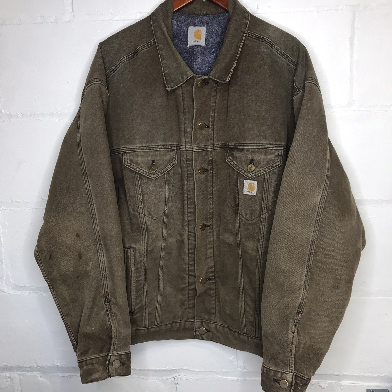 Vintage Carhartt Mens XL or 2XL Brown Trucker Jacket Blanket Lined JB182 USA