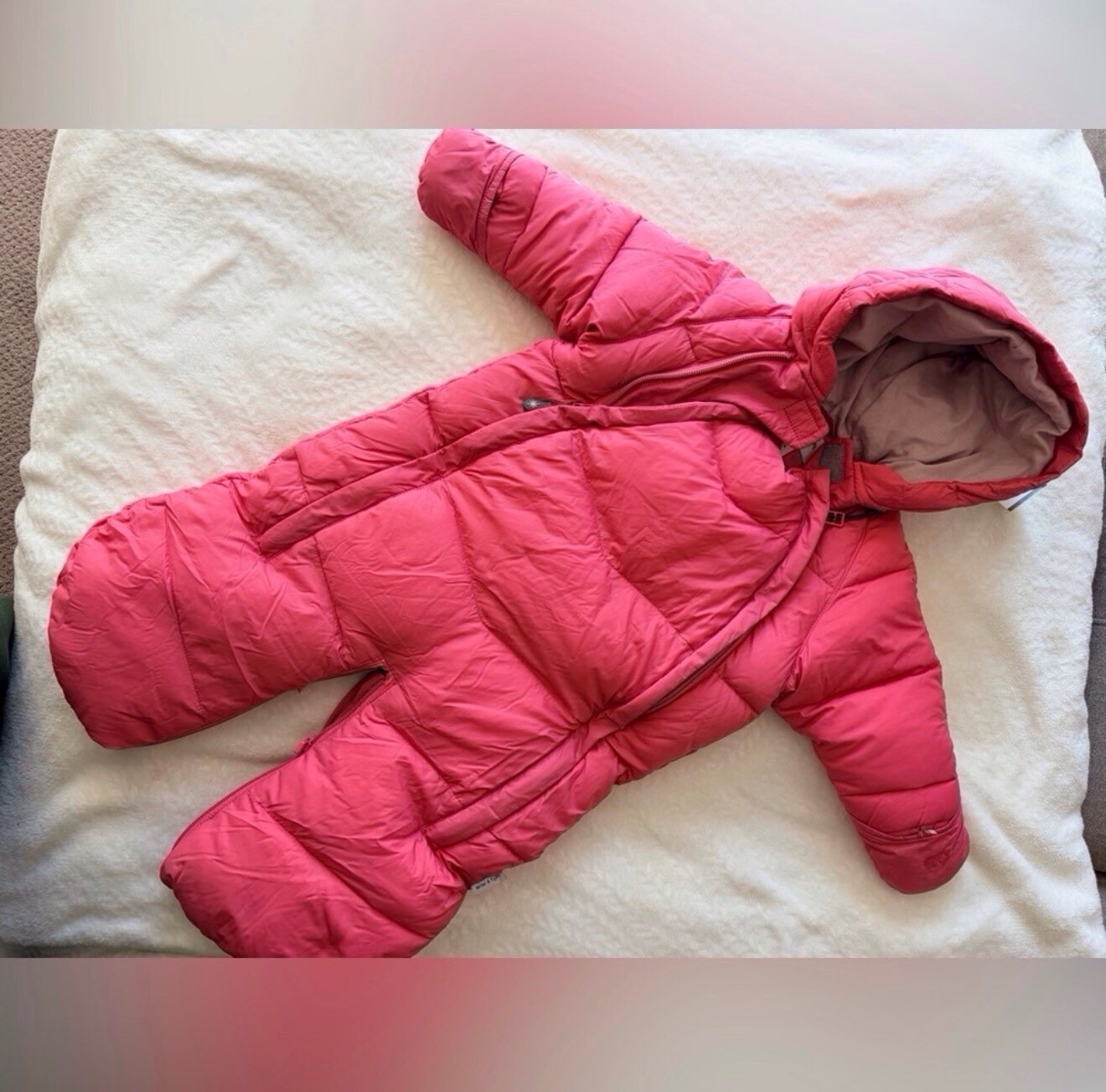MINI A TURE Pink Hooded Down Snowsuit Full Zip Solid 3-6 Months Winter