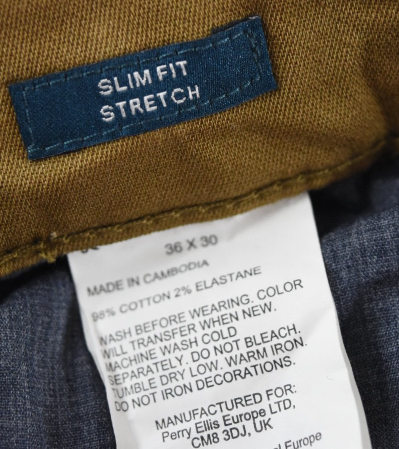 Perry Ellis Mens Chino Pants New 40X30 Brown Stretch 5 Pockets Slim Fit