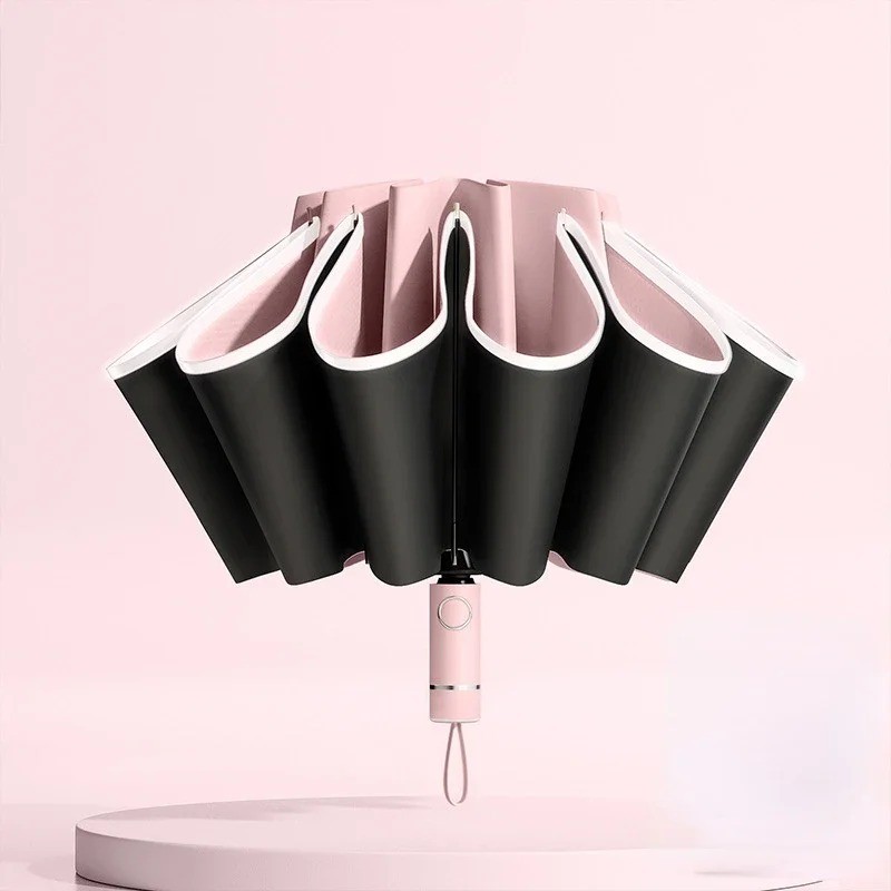 Men Women Automatic Reverse Folding Umbrella Windproof UV Reflective Stripe*
