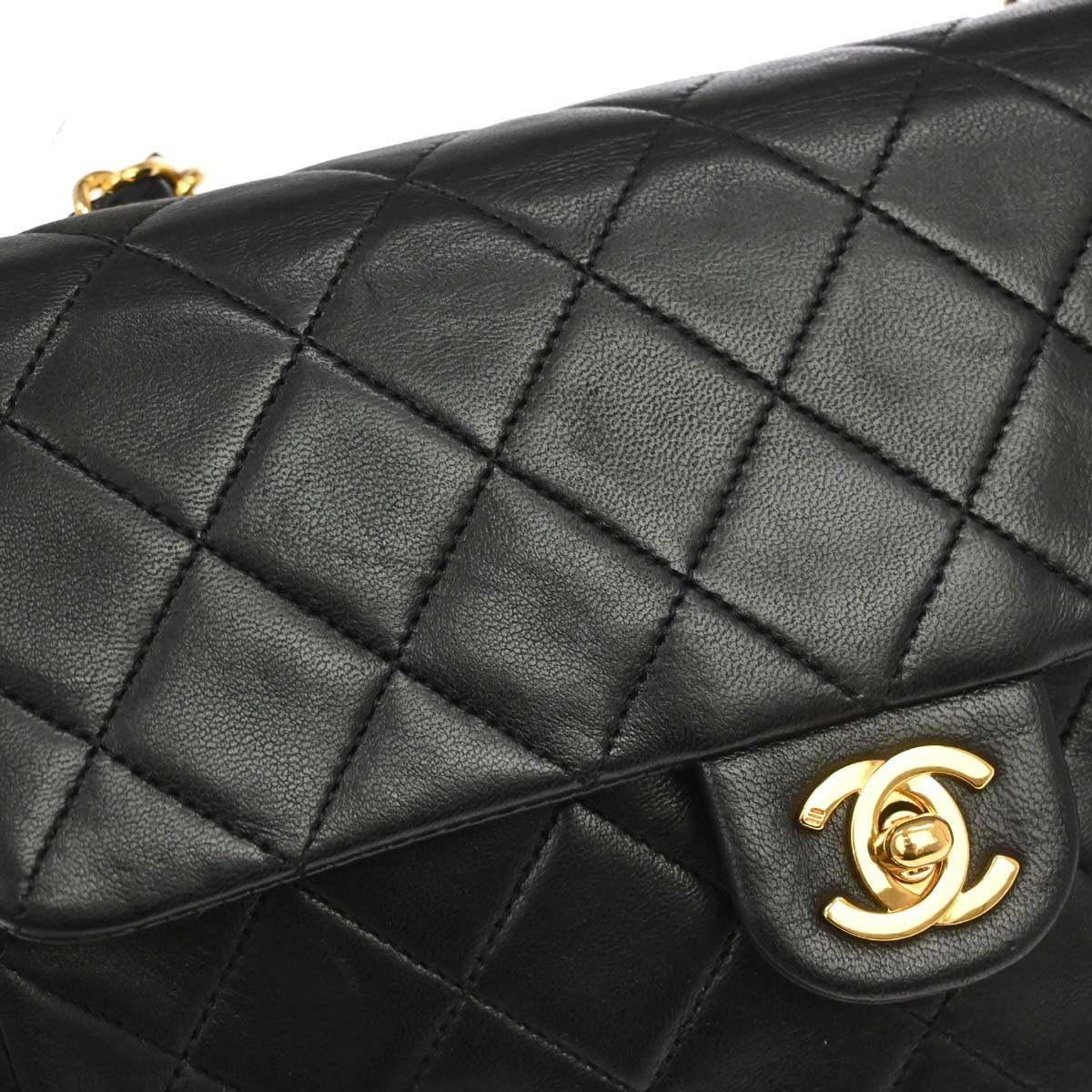 Chanel Black Lambskin Classic Square Flap Shoulder Bag 20 188123
