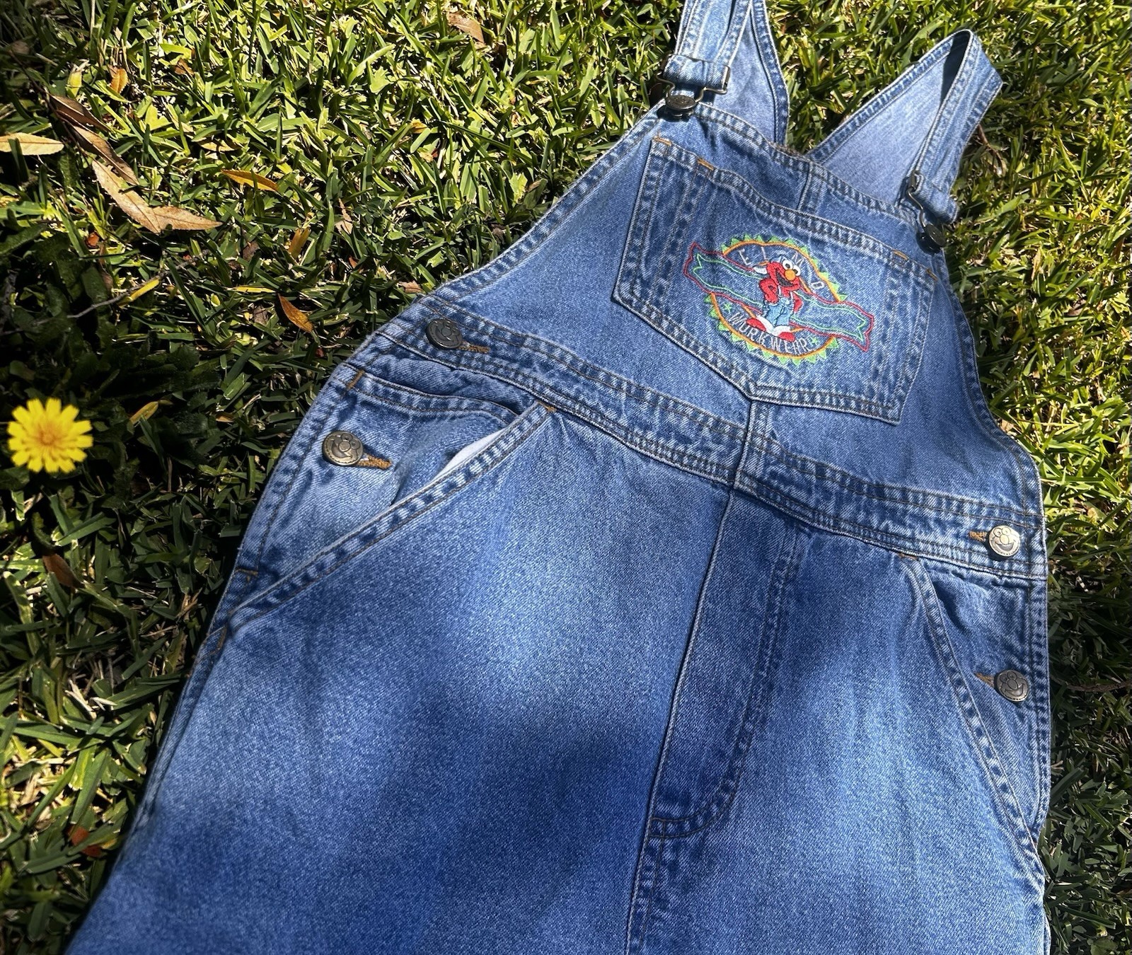 Sesame Street Elmo Denim Overalls Medium Youth Vintage