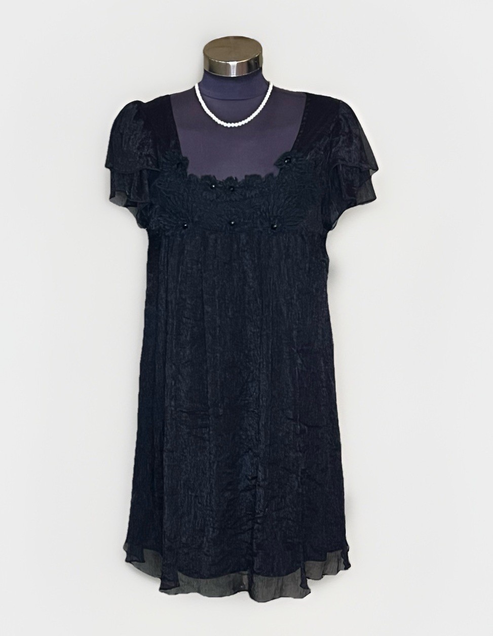 Pretty Angel Black Silk Whimsigoth Fairy Grunge Babydoll Mini Dress Y2K XL