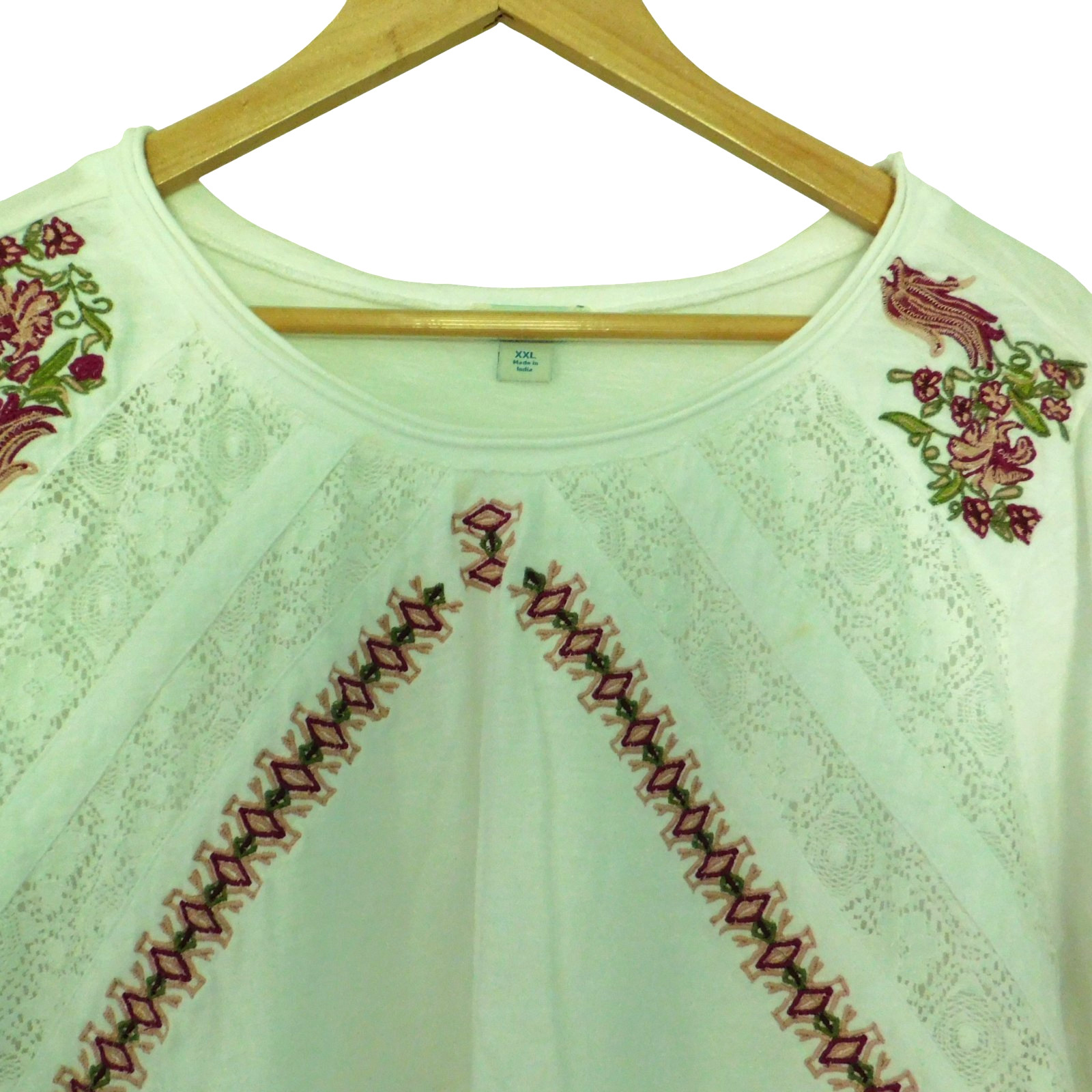 Sundance White Cotton Lace Blouse XXL Boho Romantic Cottagecore Pintuck Top