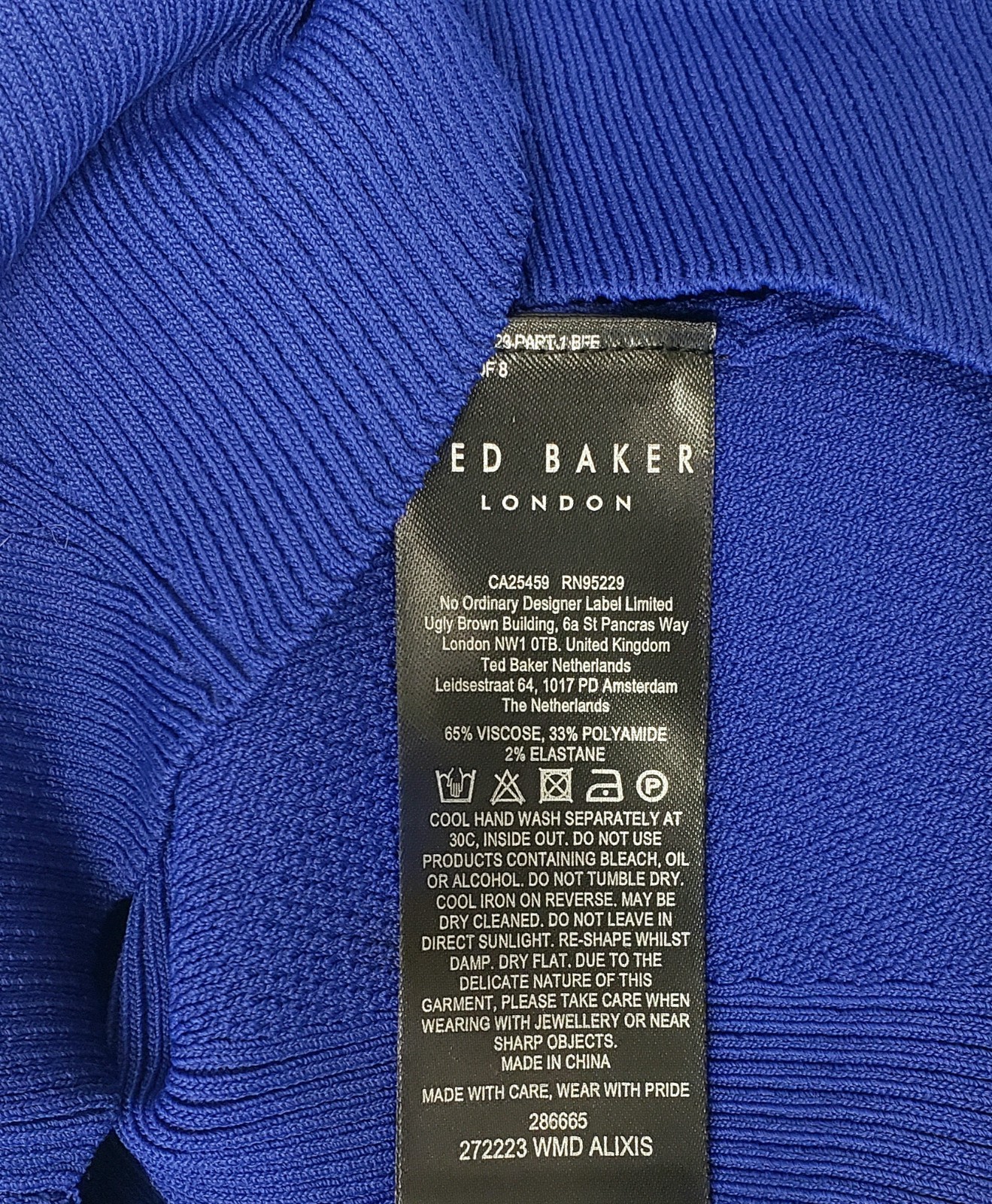 Ted Baker Alixis Women’s Rib Knit Bodycon Midi Dress Blue Ted Size 2 / US 6