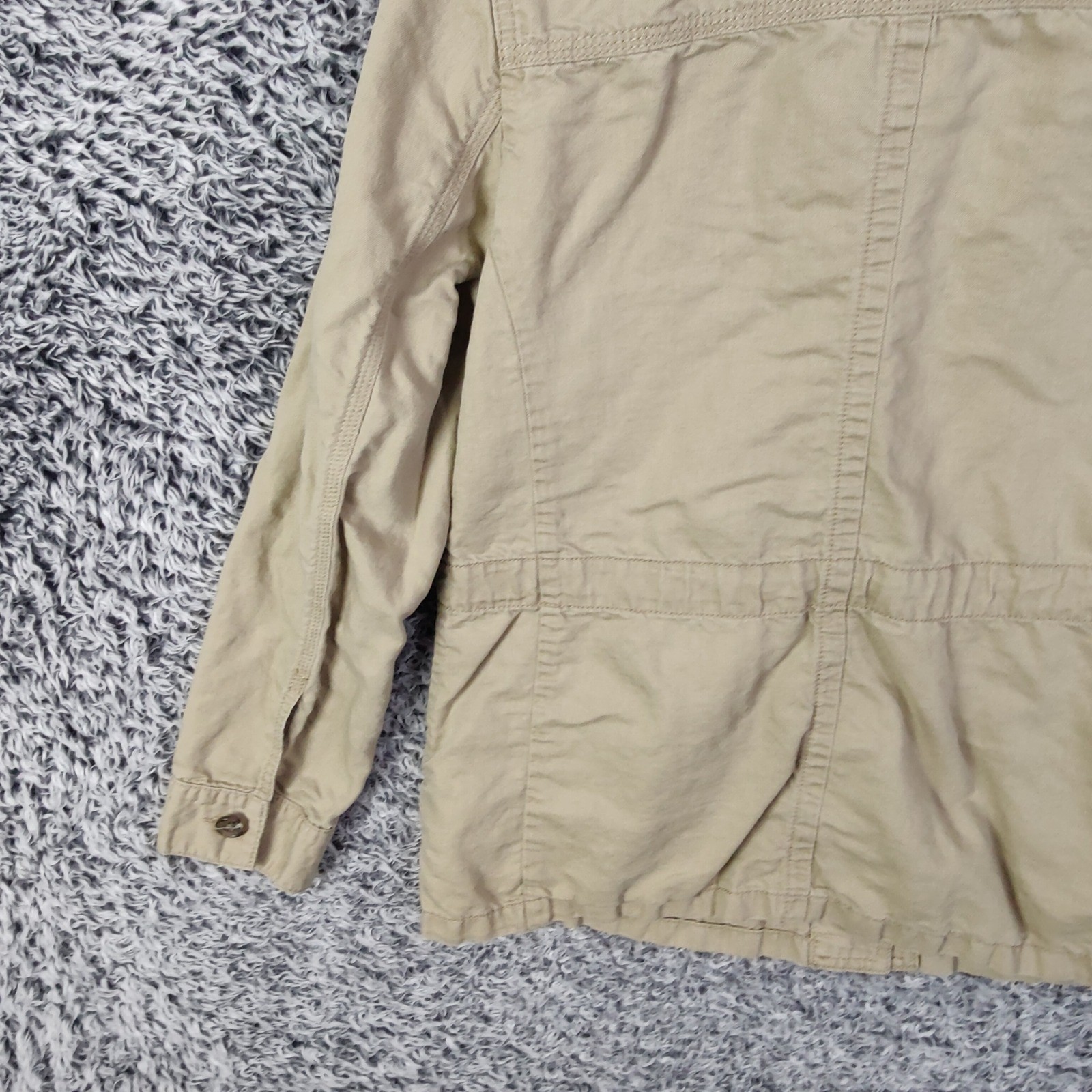 Talbots Khaki Utility Linen Lyocell Jacket Women Small Button Long Sleeve Safari