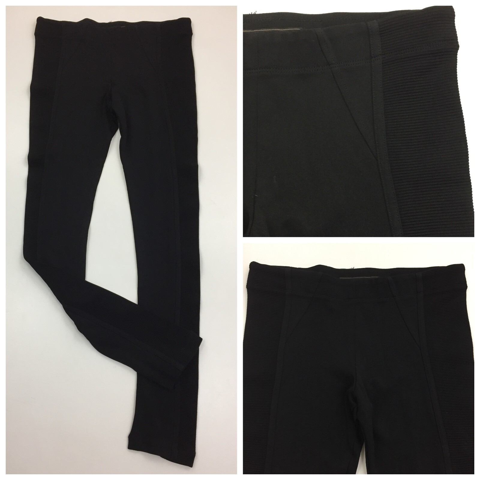 BCBGMAXAZRIA Black Ribbed Fabric Insert Slim Fit Leggings Womens sz Small