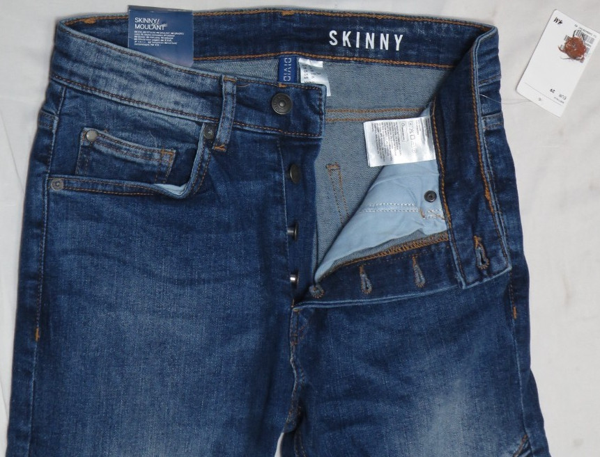 H&M DIVIDED SKINNY MENS JEAN 29 31″ BLUE STRETCH COTTON DENIM BUTTON FLY NEW NWT