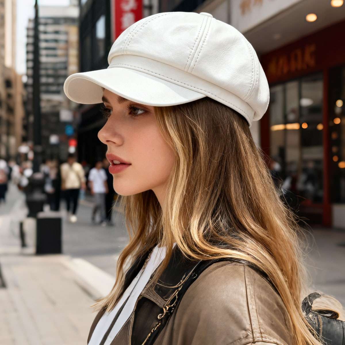 French Retro Ladies Artist PU Leather Beret Cap Baker Boy Peaked Cap Newsboy Hat