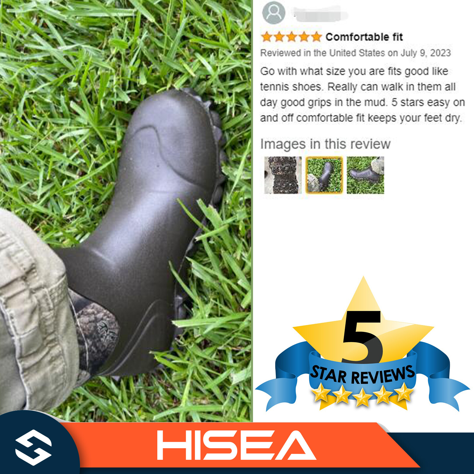 HISEA Men Ankle Rain Boots Neoprene Rubber Waterproof Non-Slip Outdoor Work Boot