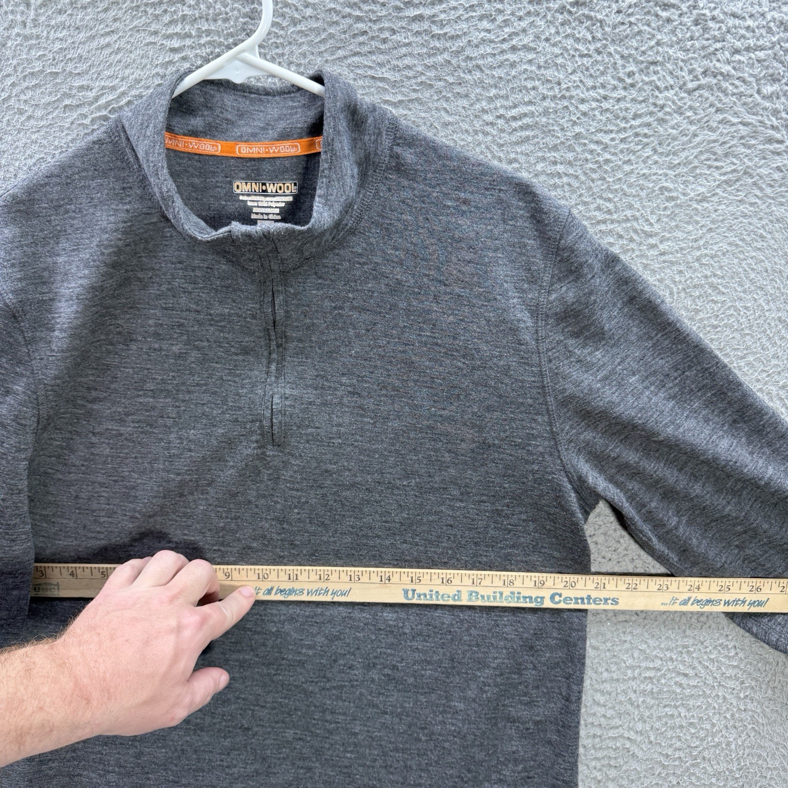 Omni Wool Sweater Adult XL Gray Pullover 1/4 Zip Wool Blend Base Layer Stretch