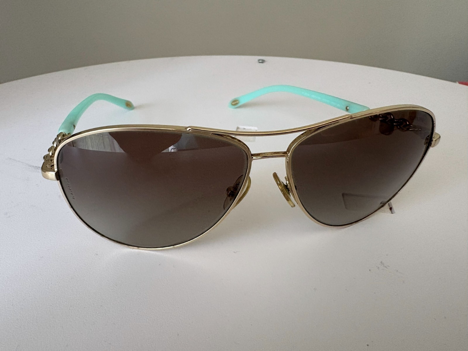 Tiffany & Co TF 3034 6021/3M Sunglasses Gold Blue Aviator 60mm Italy w/Box