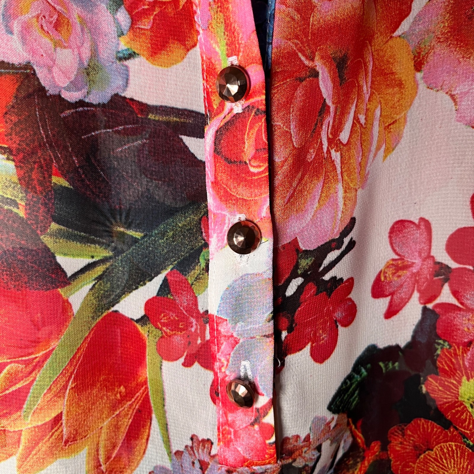 90’s Joseph Ribkoff 3/4 Button Up Sheer Floral Womens Blouse, size 6