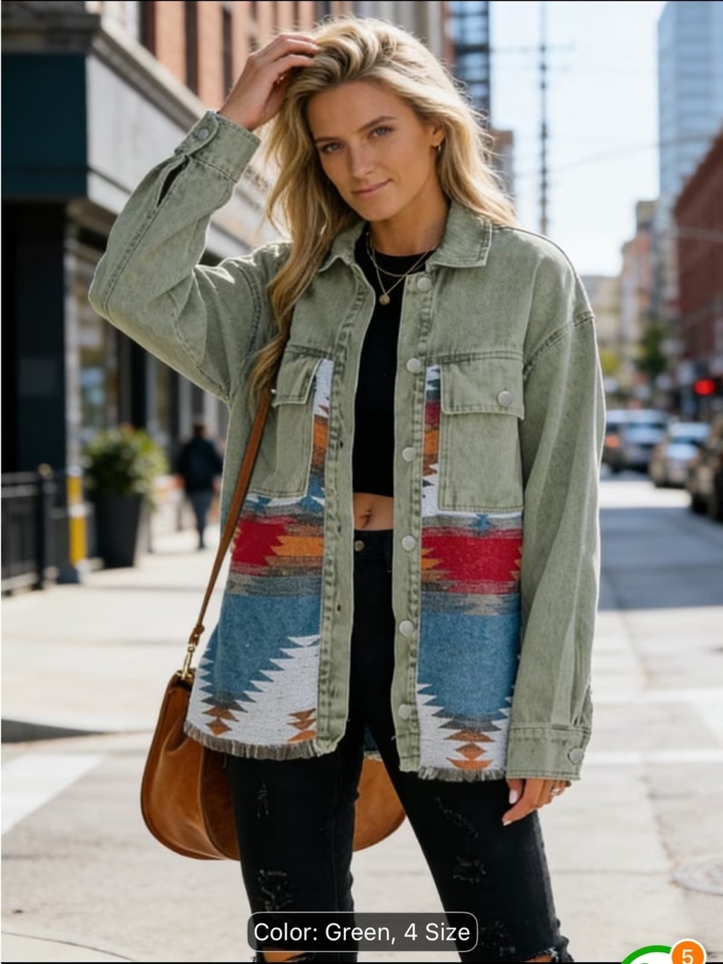 Green Southwestern Patchwork Utility Jacket size S