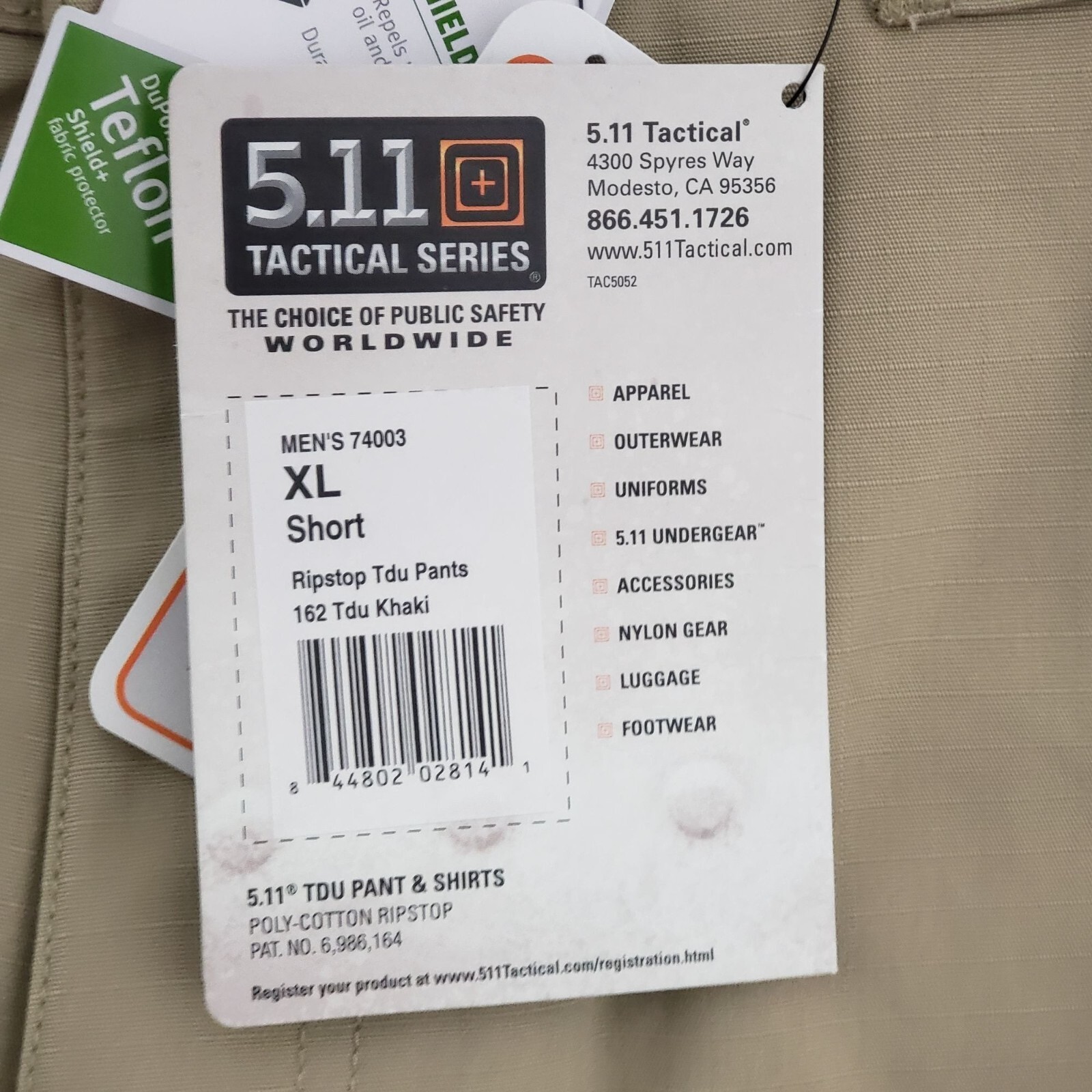 5.11 Tactical Series TDU Pants Poly Cotton Ripstop XL Short New with Tags