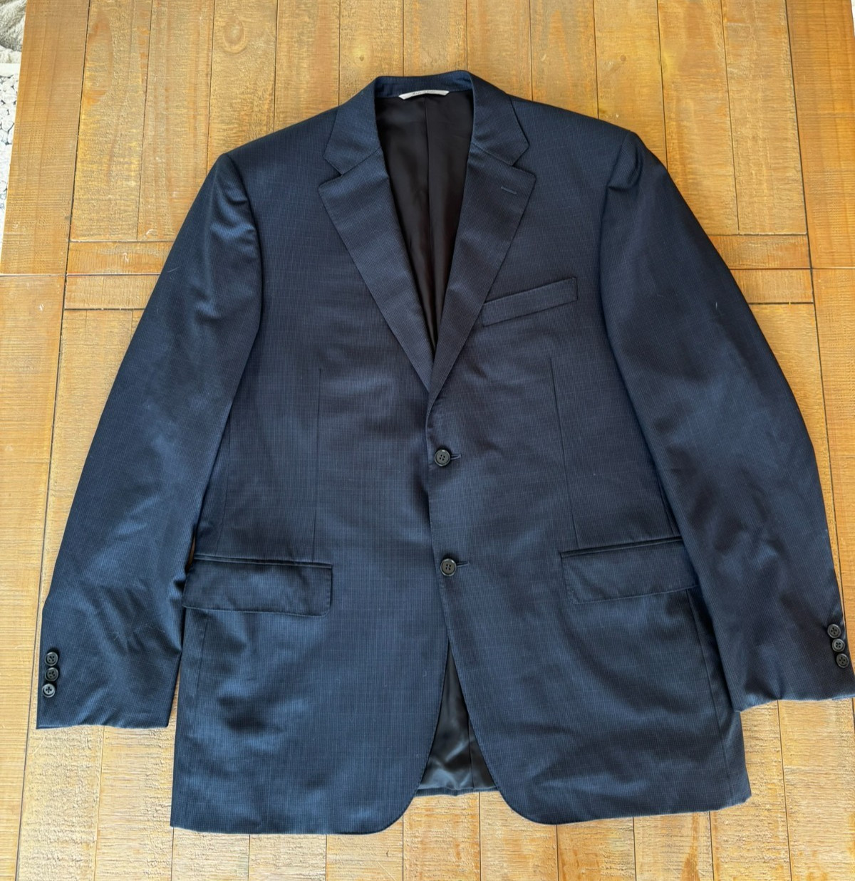 Canali Men’s Navy Black Check Wool Classic Fit Sport Coat Jacket Blazer 46R IT56