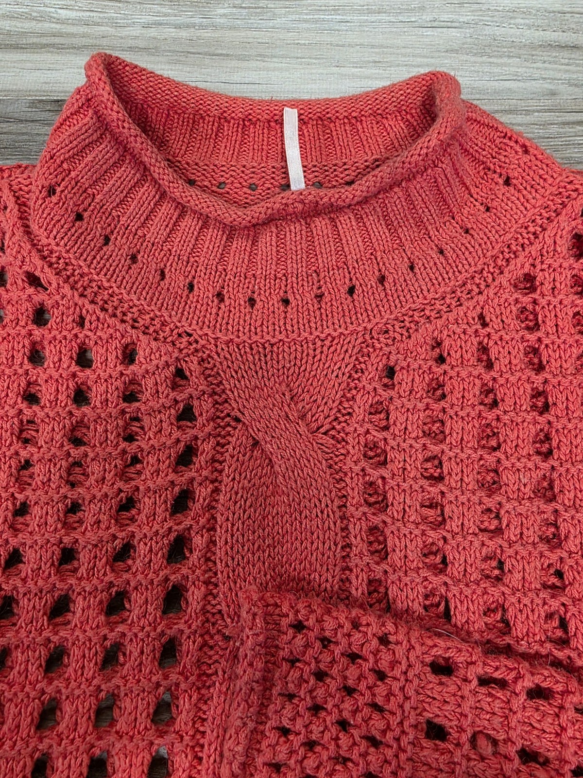 FREE PEOPLE SWEATER WOMENS SZ. M ORANGE PULLOVER SEASONS CHANGE OPEN KNIT FLAWS