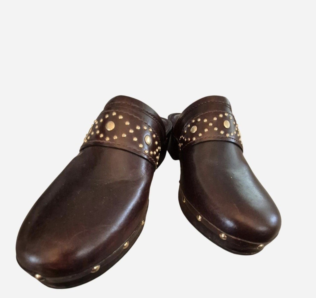 MICHAEL Michael Kors Brown Leather Studded Slip-On Mule Clogs Women’s 8.5M