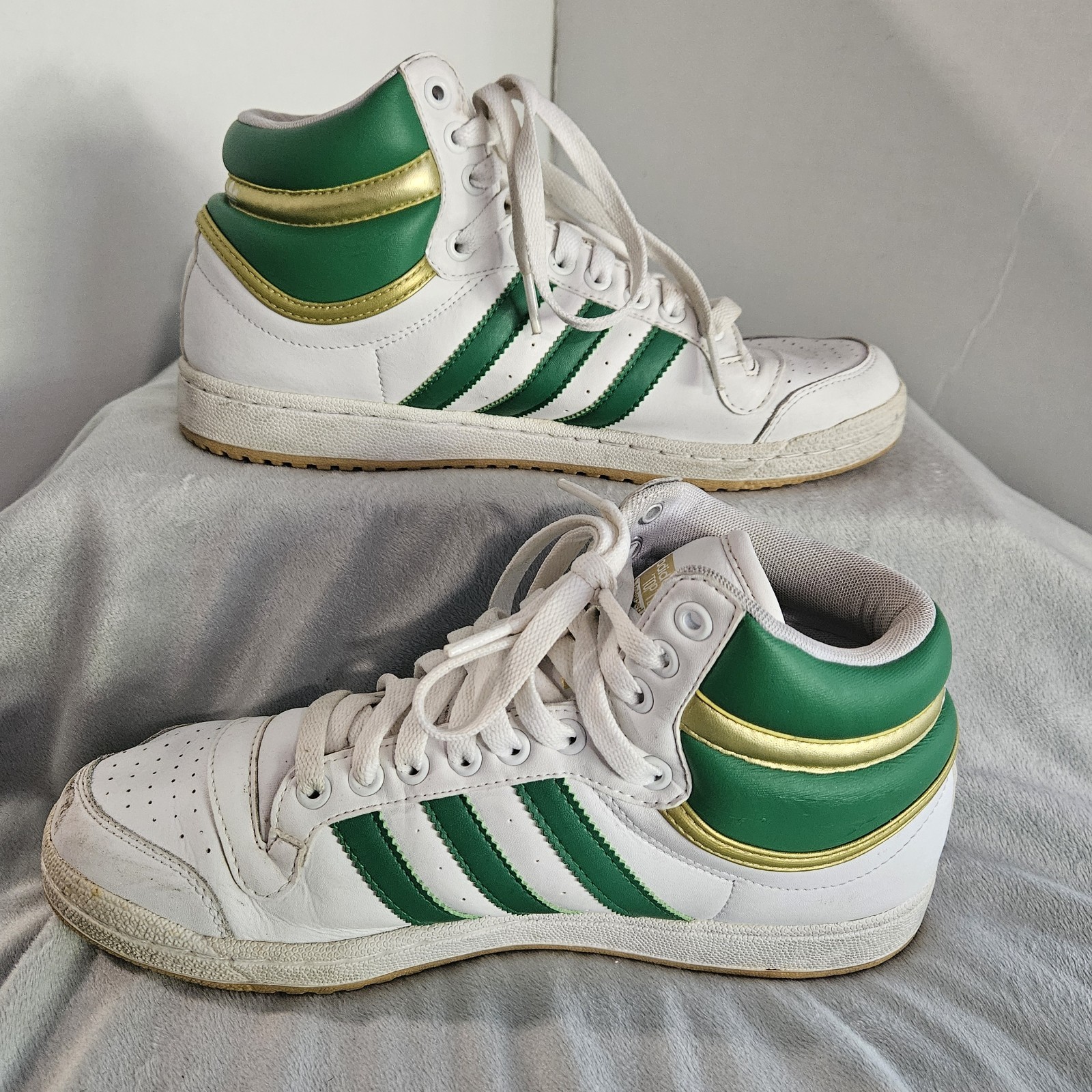 Adidas Top Ten Hi, White/Green/Gold, Men’s Size 8, Pre-Owned