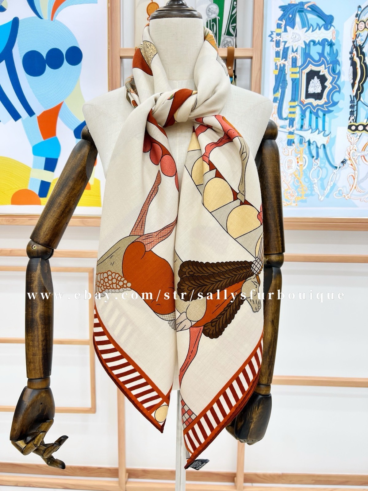 2025 Sallys 70% Cashmere 30% Silk Wrap Scarf Horses Print Double Face Shawl 53″