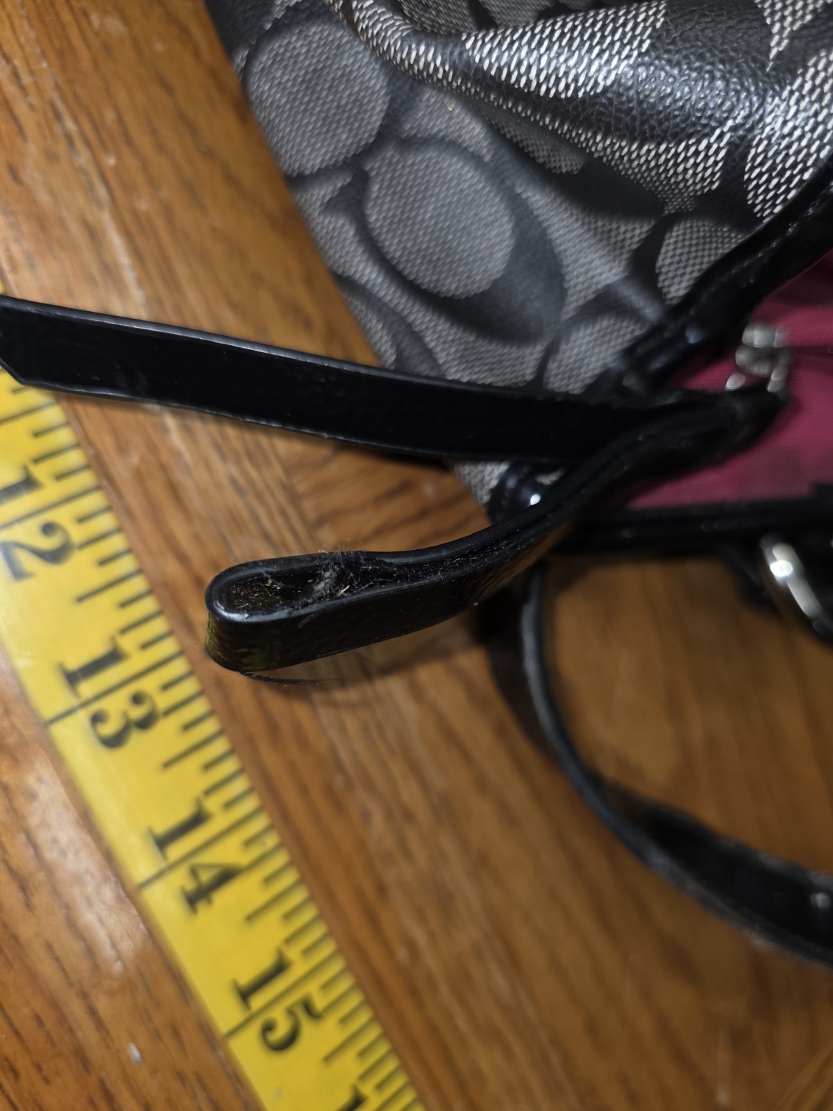 Coach Heritage Peyton Signature Black Gray Patent Leather Trim 18923